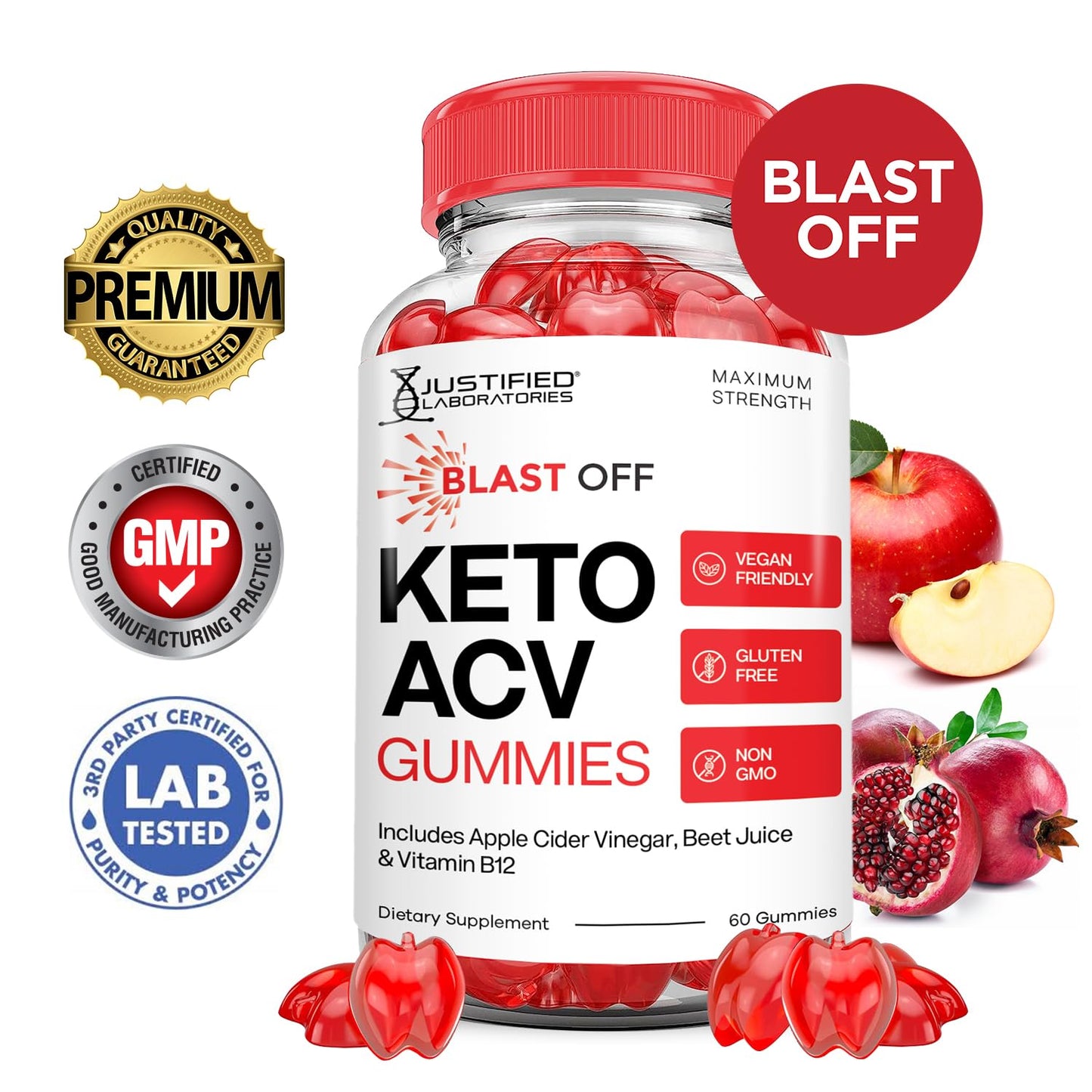 Justified Laboratories Blast Off Keto ACV Gummies, Advanced Formula 1000mg, 180 Gummies