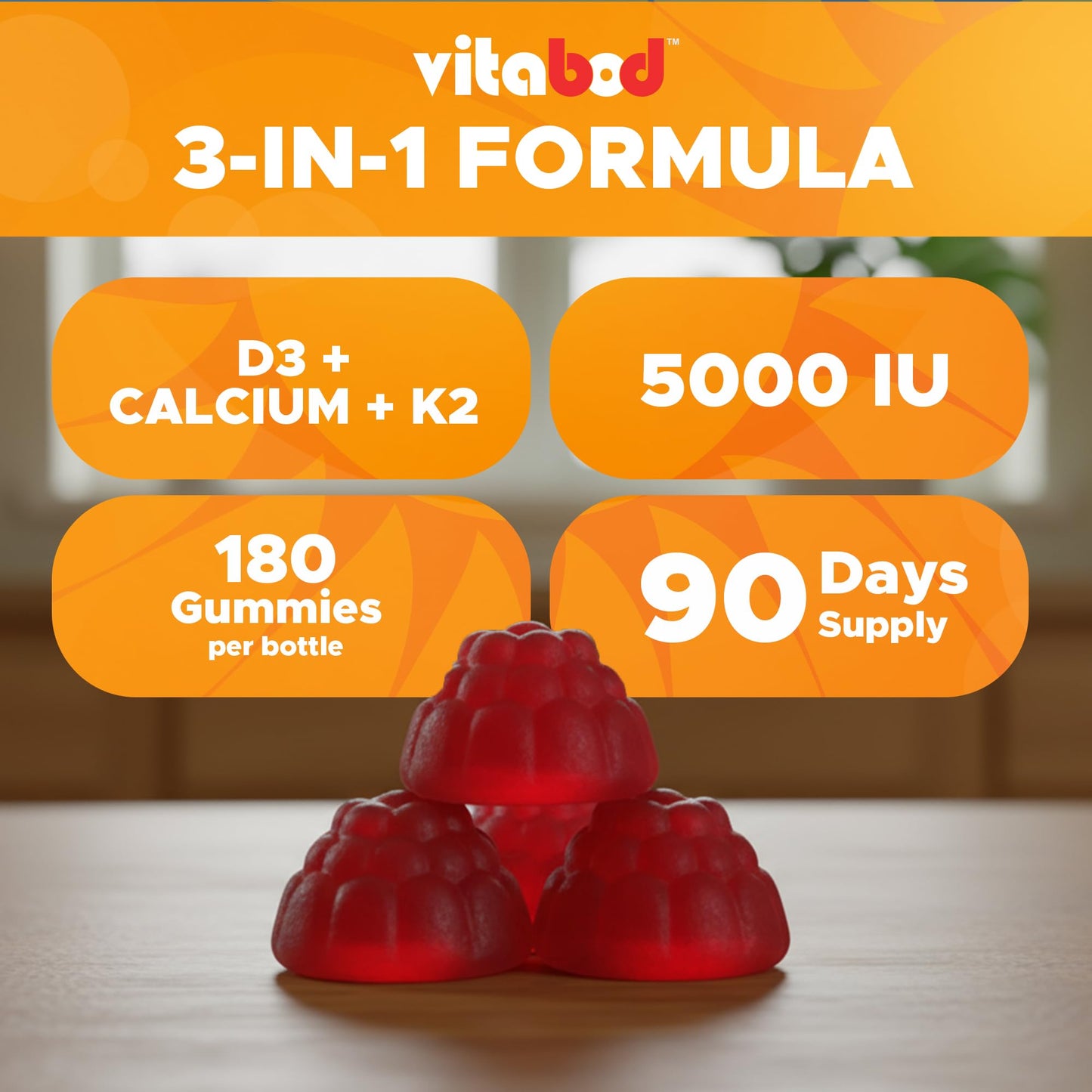 Vitabod Vitamin D3 + K2 Gummies 180 Count