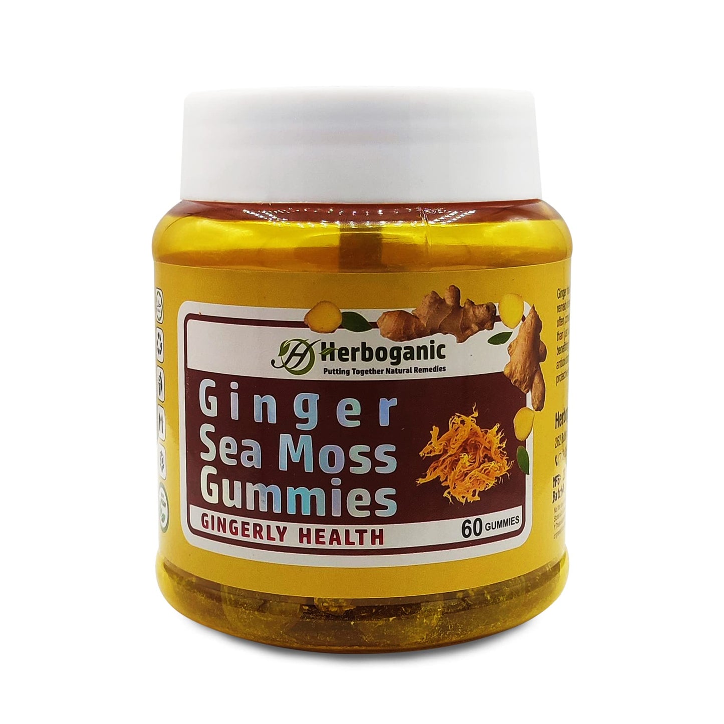 HERBOGANIC Ginger Sea Moss Gummies 60 Count