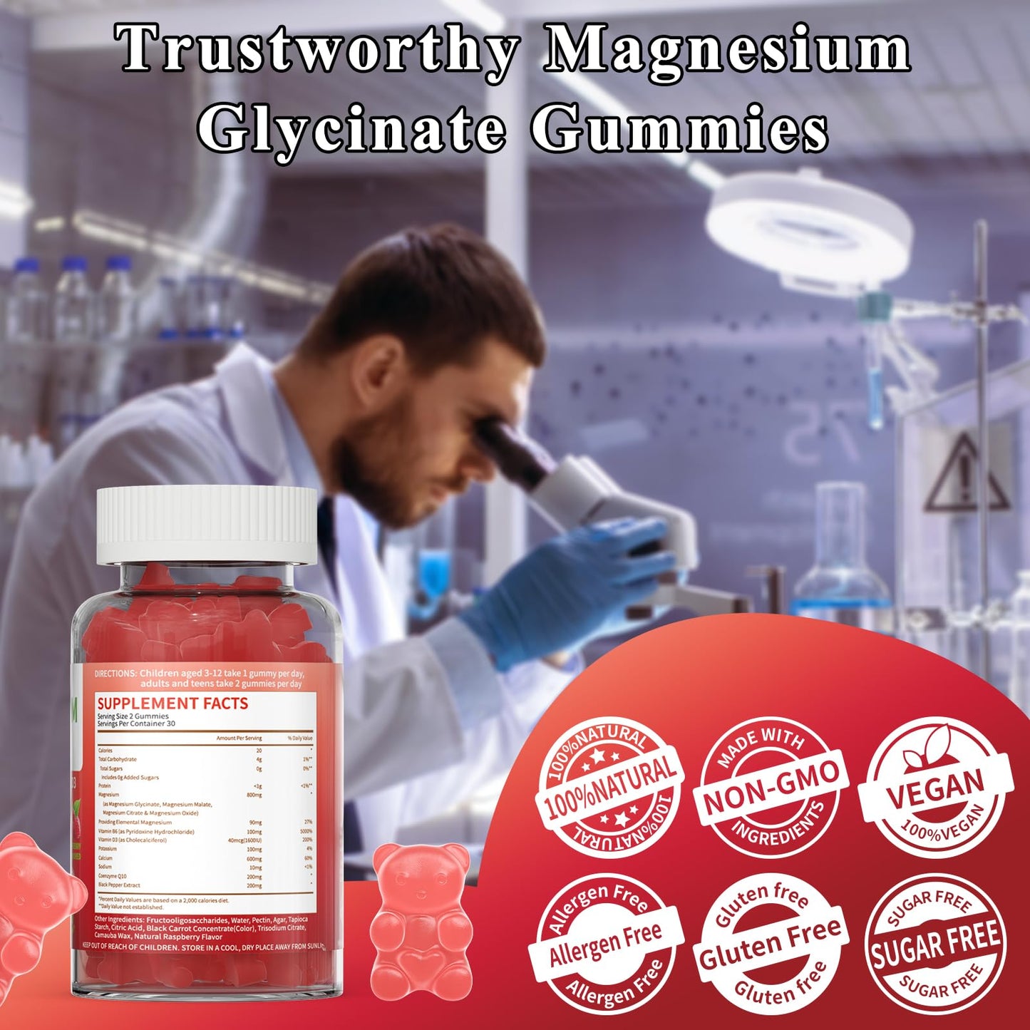 LETSCOL Magnesium Glycinate Gummies 800mg per Serving, 60 Count
