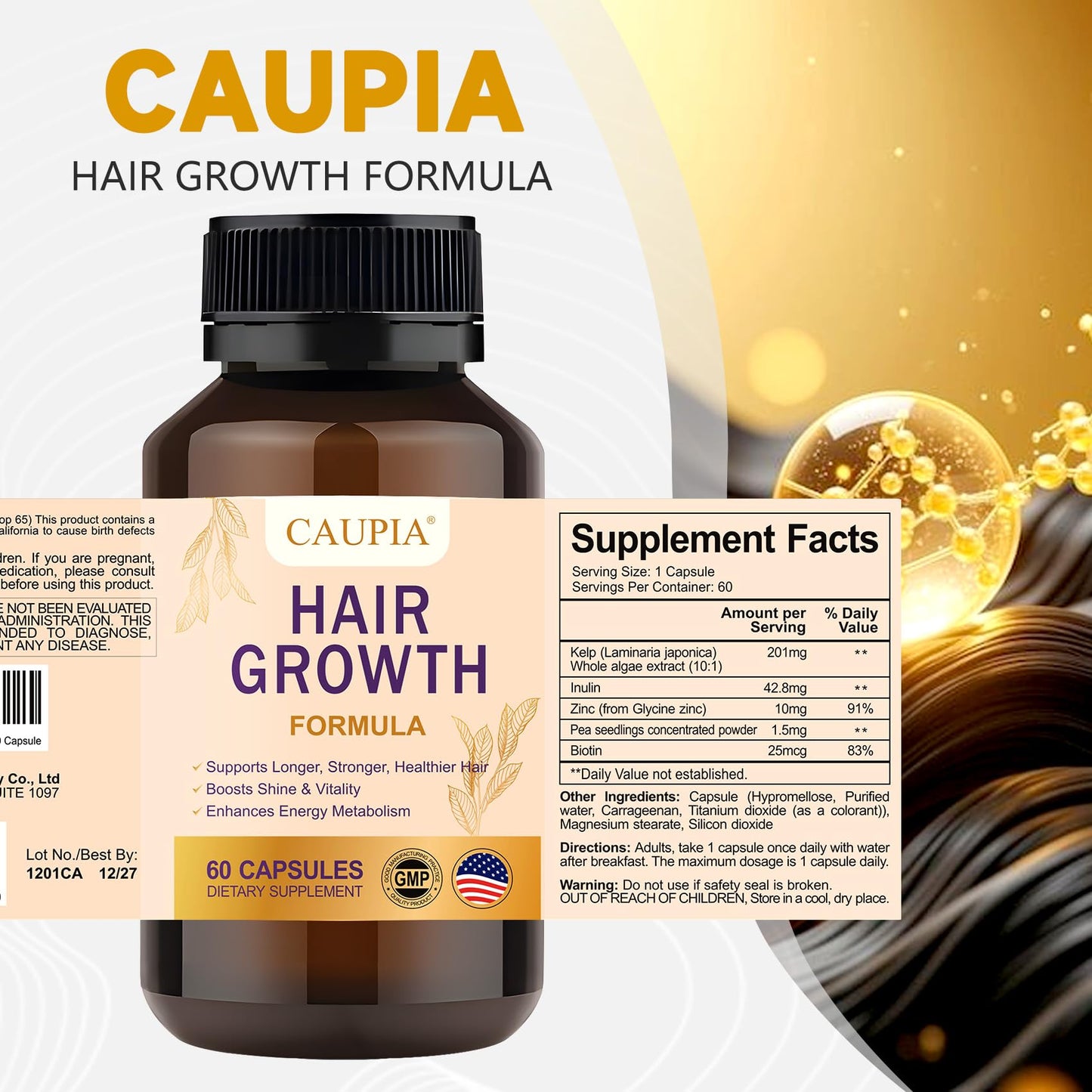 CAUPIA Hair Energy Supplement Capsules for Hair Growth and Scalp Support, 60 Capsules