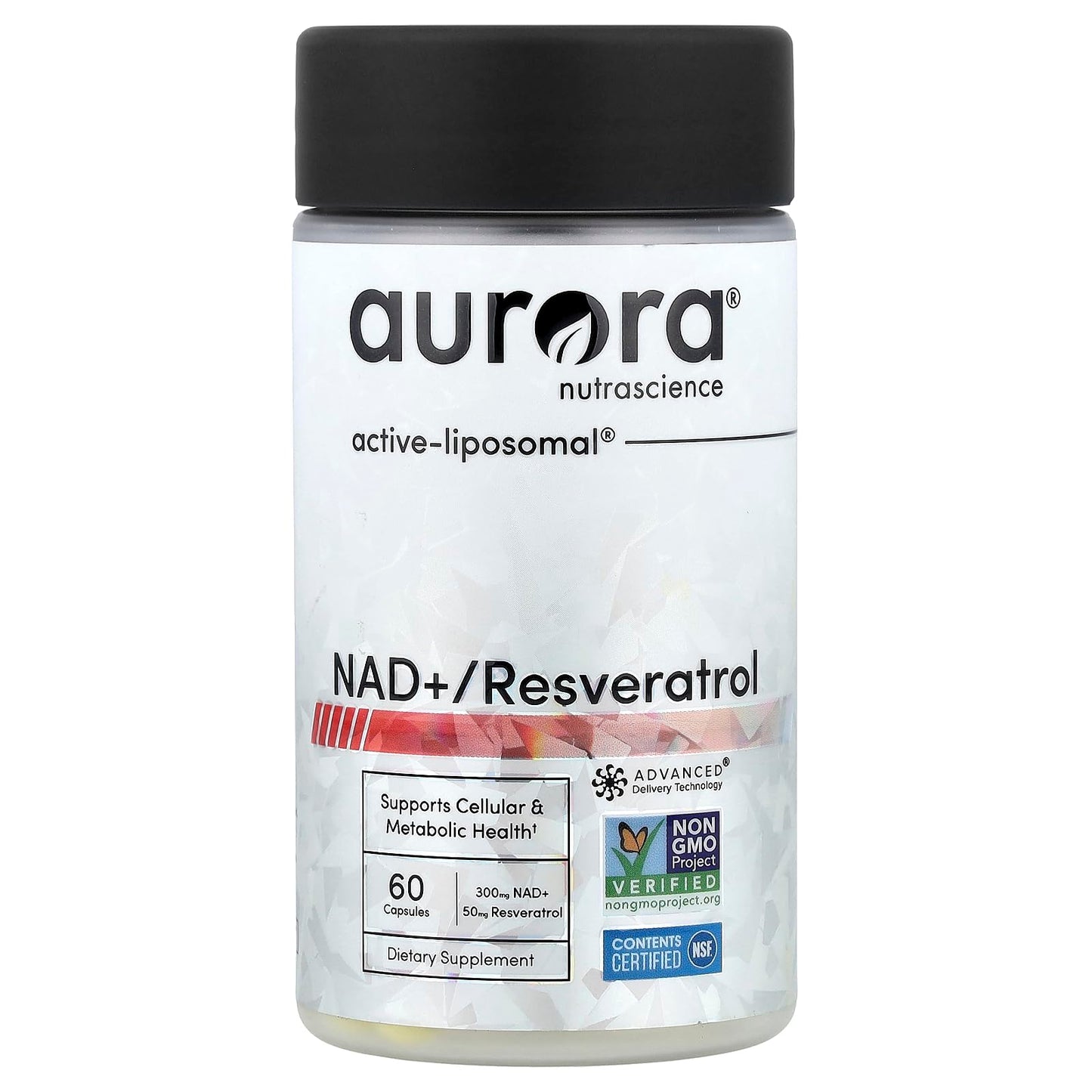 Aurora Nutrascience Liposomal NAD+ & Resveratrol 300 mg NAD+ with 50 mg Resveratrol, Advanced Liposomal Delivery for Men & Women, Healthy Aging Support, Non-GMO NMN Alternative, 60 Capsules