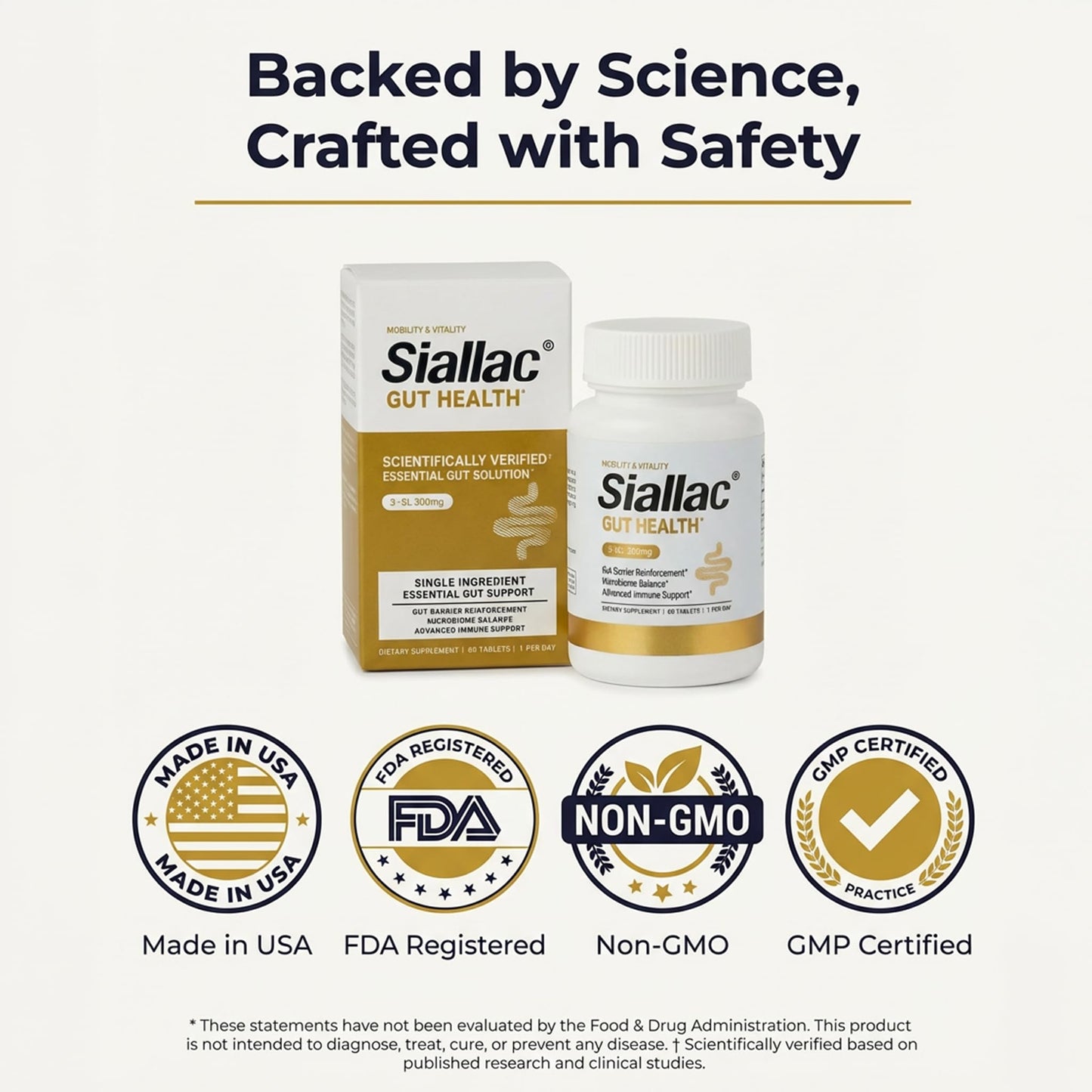 SIALLAC Gut Health - Gut Barrier Function, Epithelial Cell Growth, Immune Support, Enhances Nutrient Absorption, Microbiome Balance (HMO 3'-SL) 60 Tablets