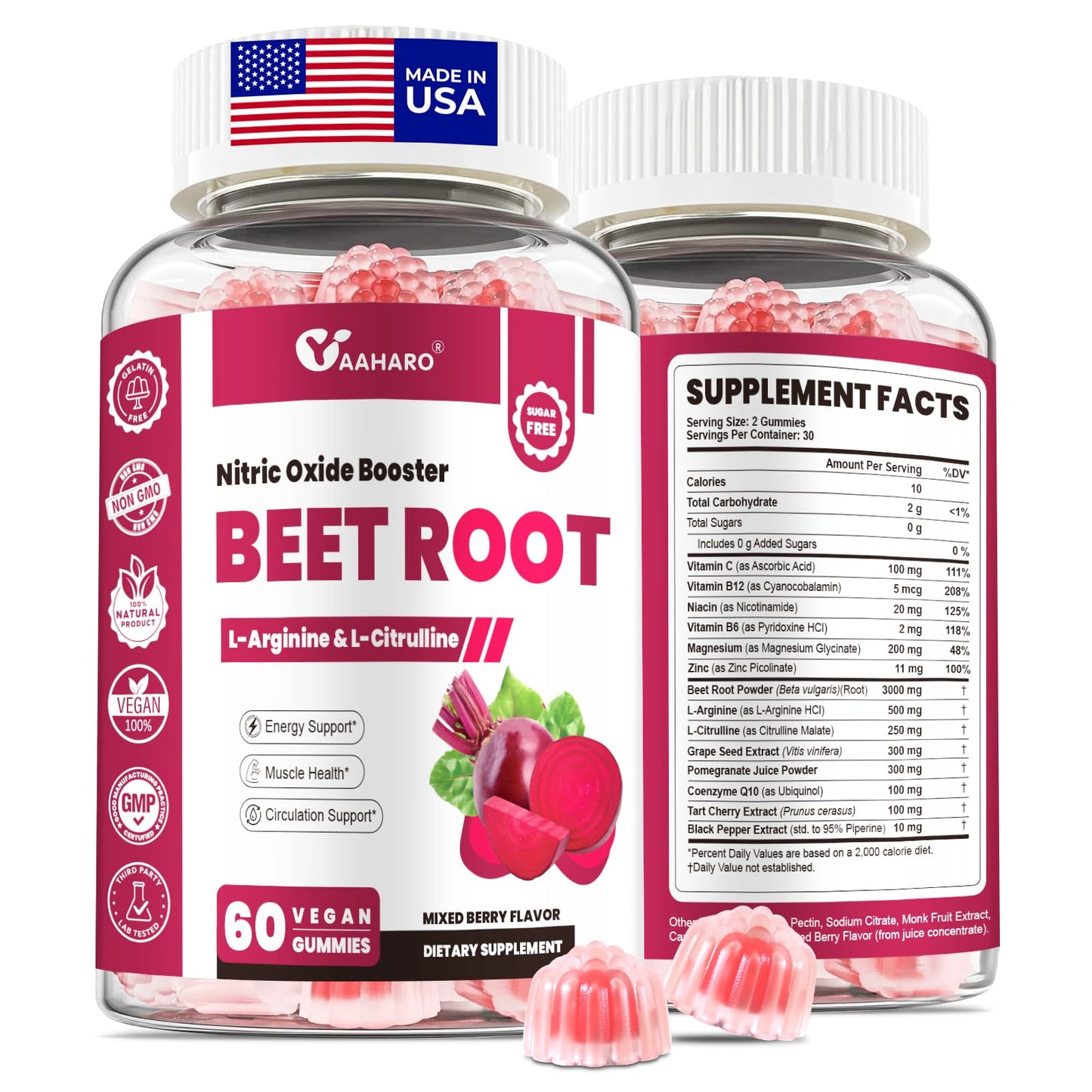 YAAHARO Beet Root Nitric Oxide Booster, 60 Gummies