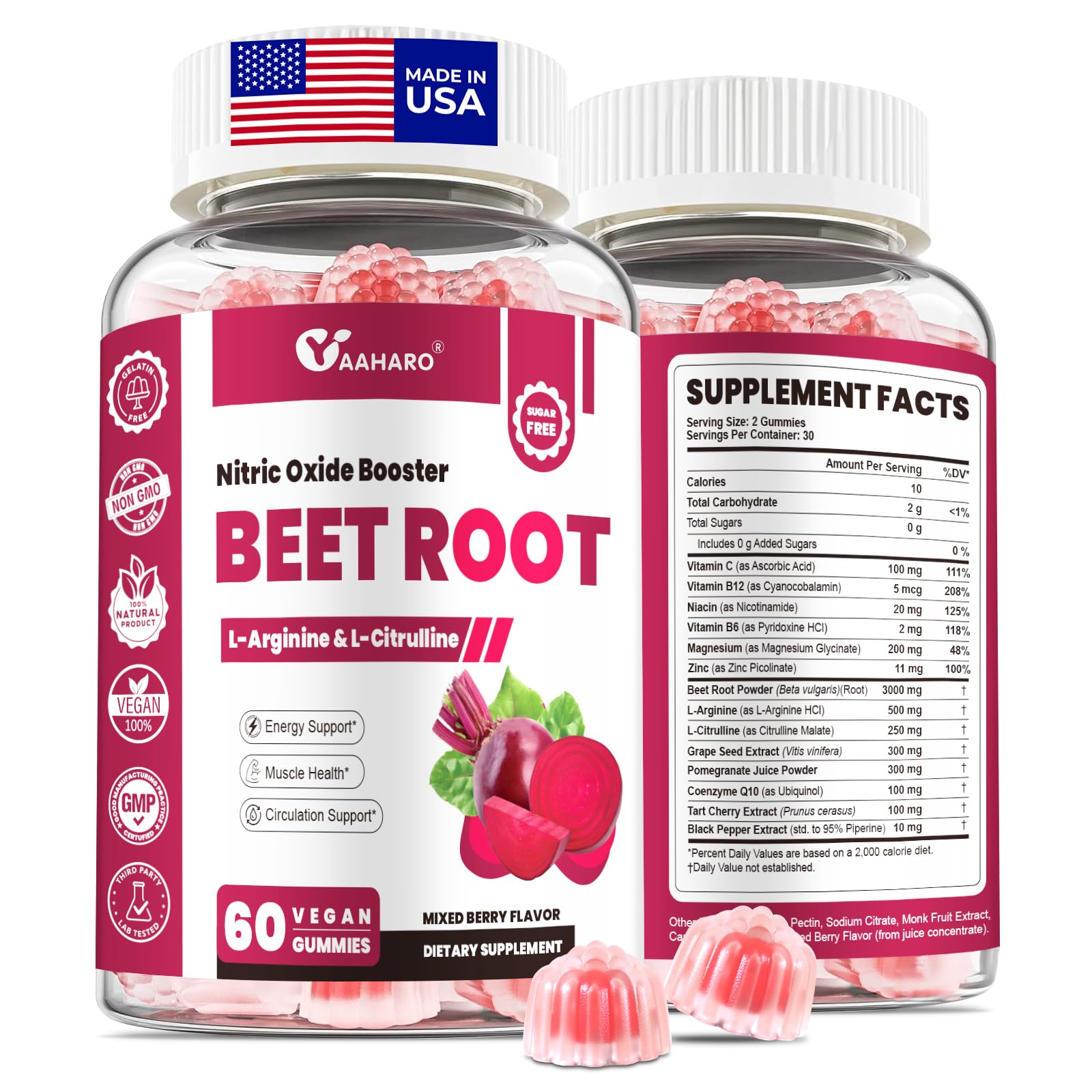 YAAHARO Beet Root Nitric Oxide Booster, 60 Gummies