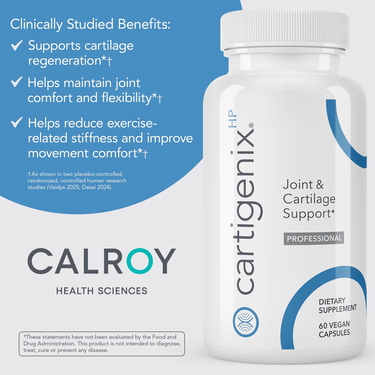 Calroy Health Sciences Cartigenix HP Joint & Cartilage Support Supplement - for Men and Women - 60 Vegan Capsules