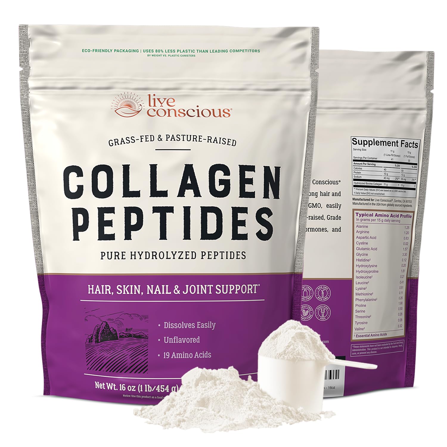 Live Conscious Collagen Peptides Powder, 16 oz