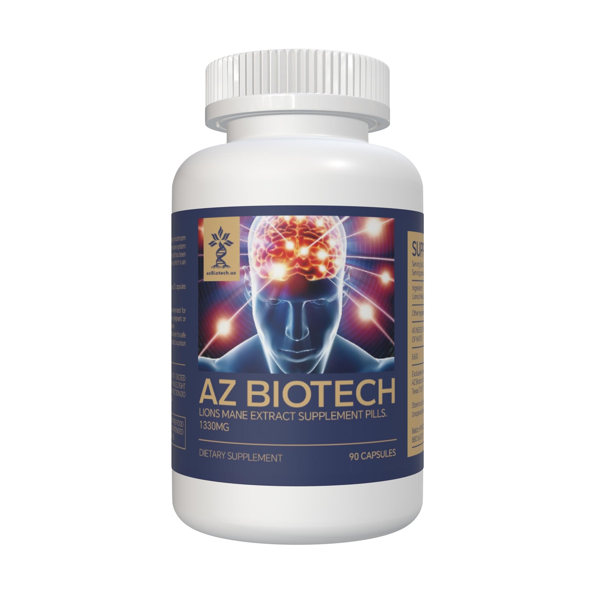 AZ BIOTECH Lions Mane Mushroom Extract Cognition Capsules, 90 Capsules