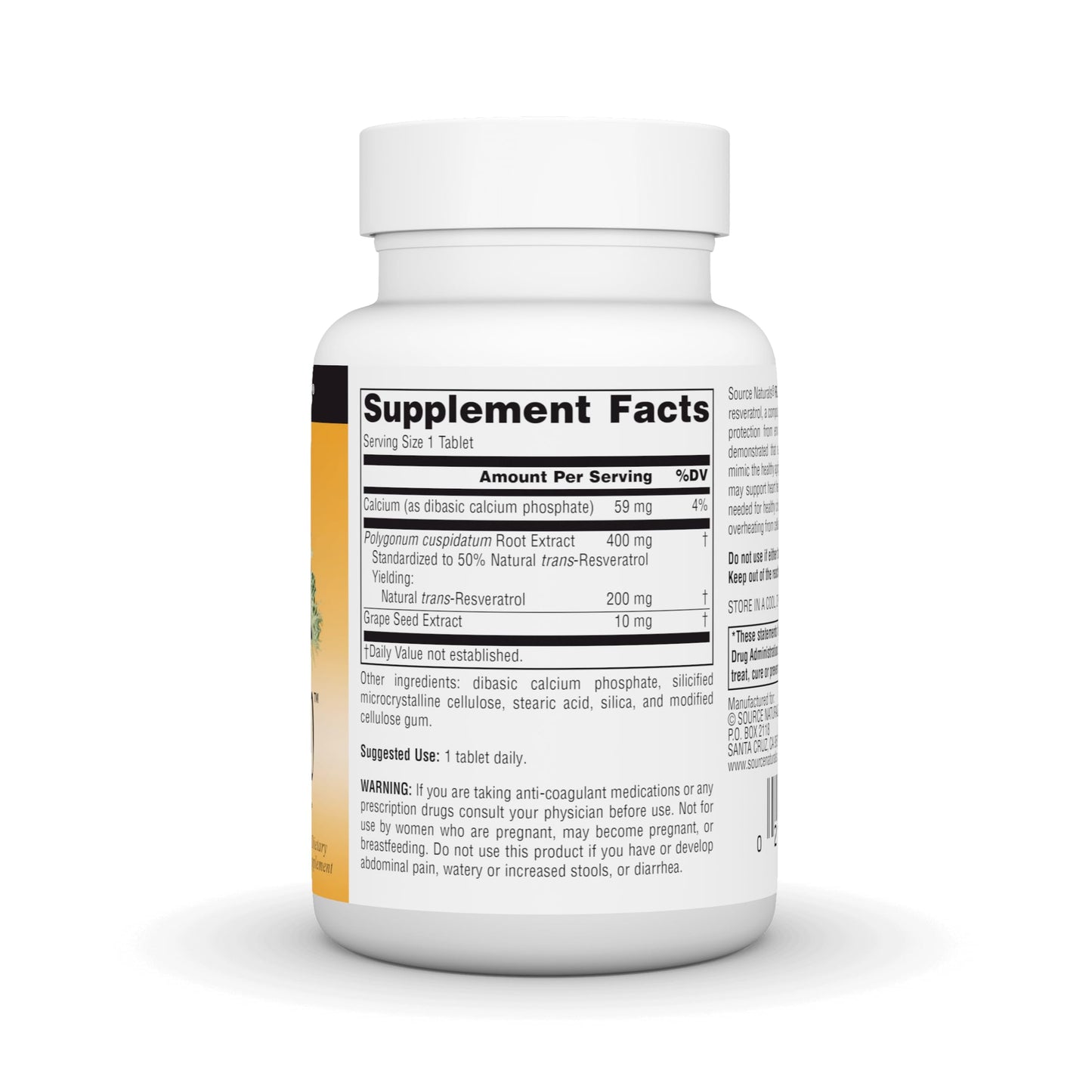 Source Naturals Resveratrol 200 mg for Heart and Healthy Aging Tablet, 60 Tablets