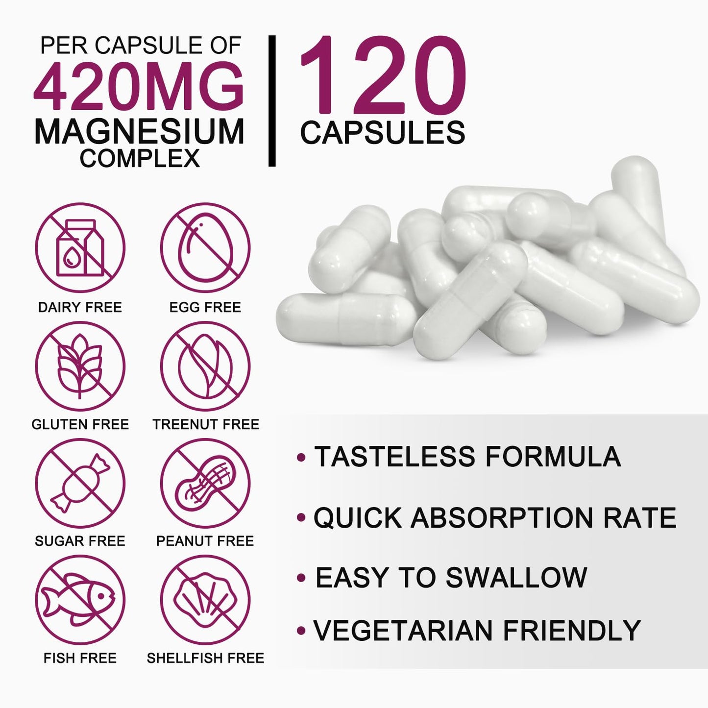 I LOVE HEALTH Magnesium Glycinate Complex 420mg with Vitamin B6 – High Absorption Magnesium for Sleep, Muscle & Nerve Support, 120 Capsules