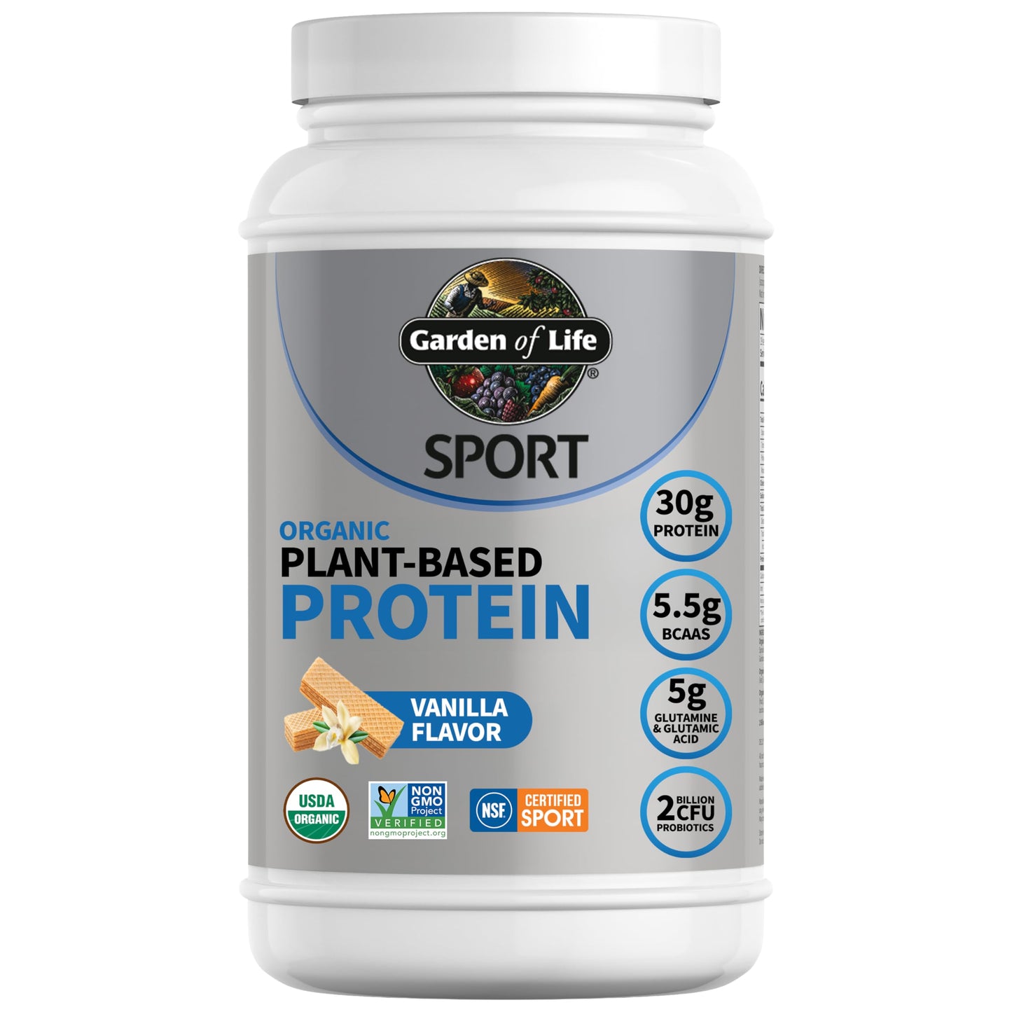 Garden of Life Organic Vegan Protein Powder with Probiotics, BCAAs, NSF Certified, Gluten Free & Non-GMO, Vanilla, 28.4 oz