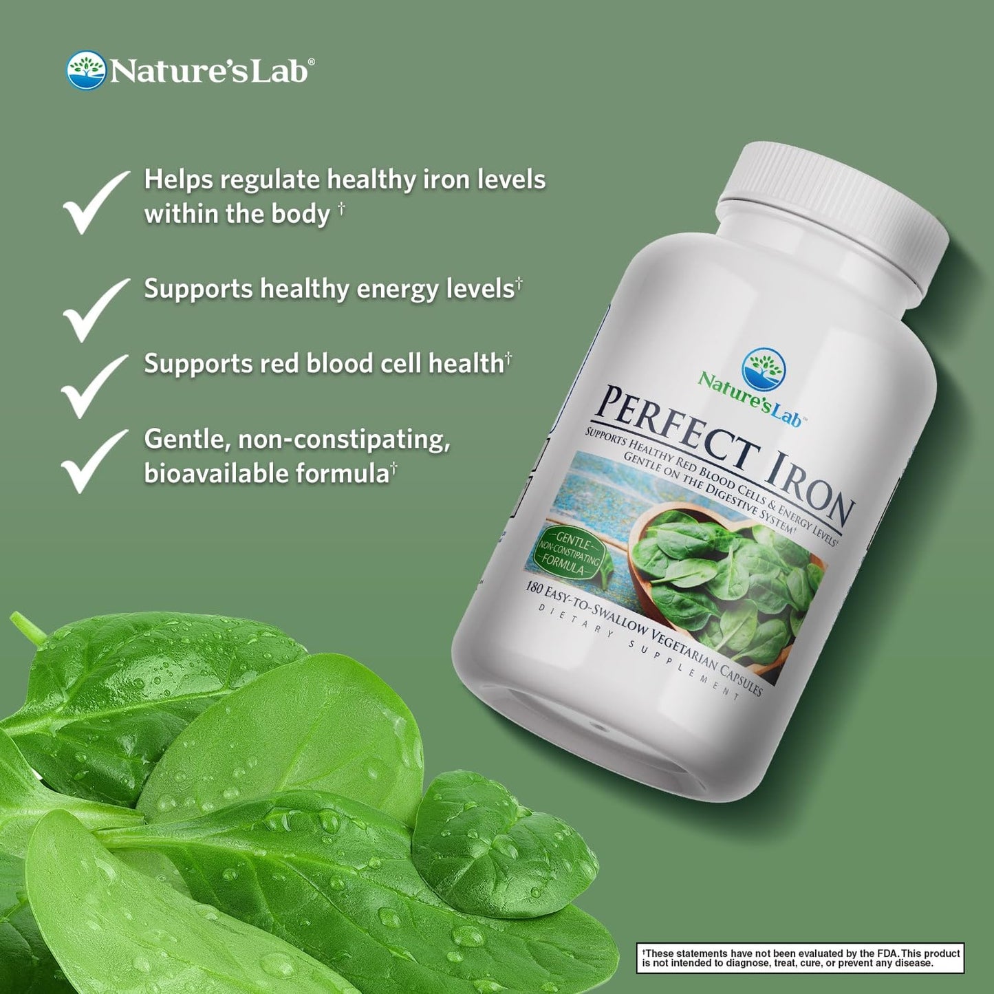 Nature's Lab Perfect Iron 25mg Dietary Supplement Capsules 180 Count