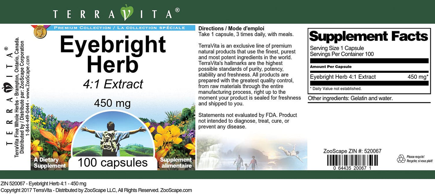 Terravita Eyebright Herb 4:1-450 mg Capsules, 300 Count