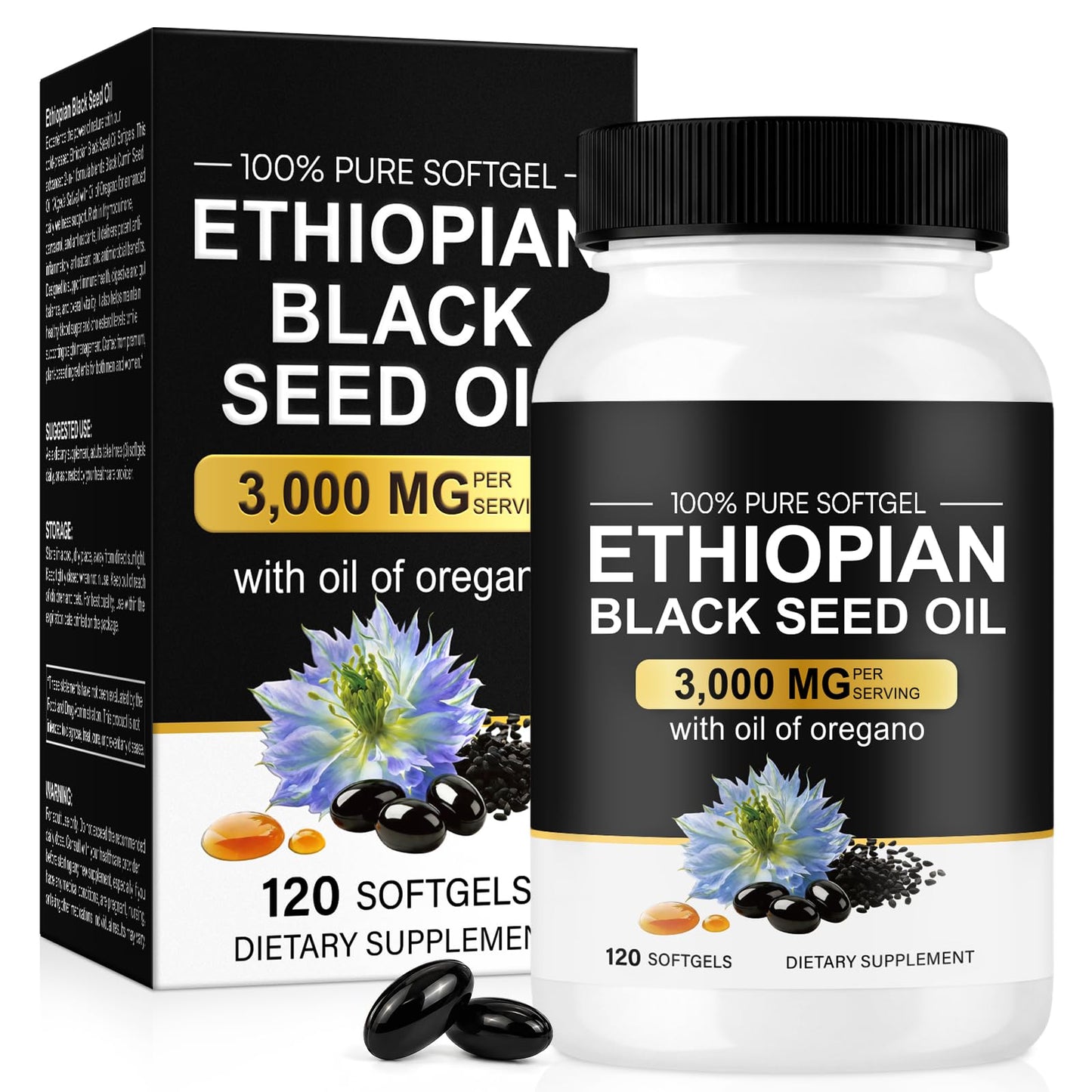 bnHUlMXw Ethiopian Black Seed Oil Softgel with Oregano Oil 2-in-1 Formula 120 Count