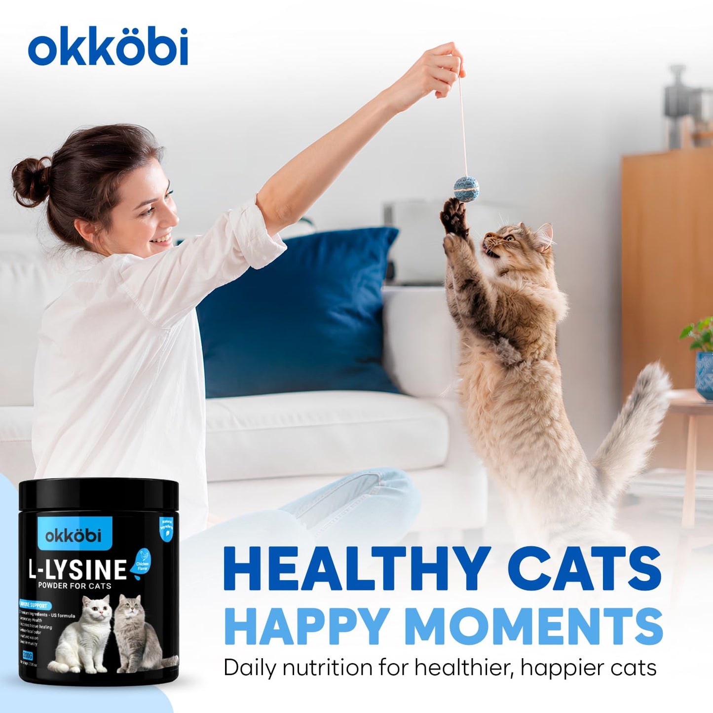 OKKÖBI L Lysine for Cats & Kittens Powder, 200 Servings