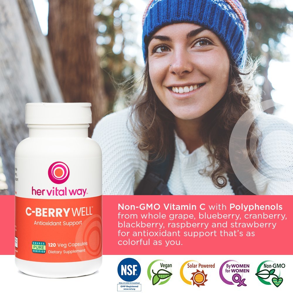 Her Vital Way C-BerryWell Vitamin C Plus Berry Polyphenols Antioxidant Support, 120 Capsules