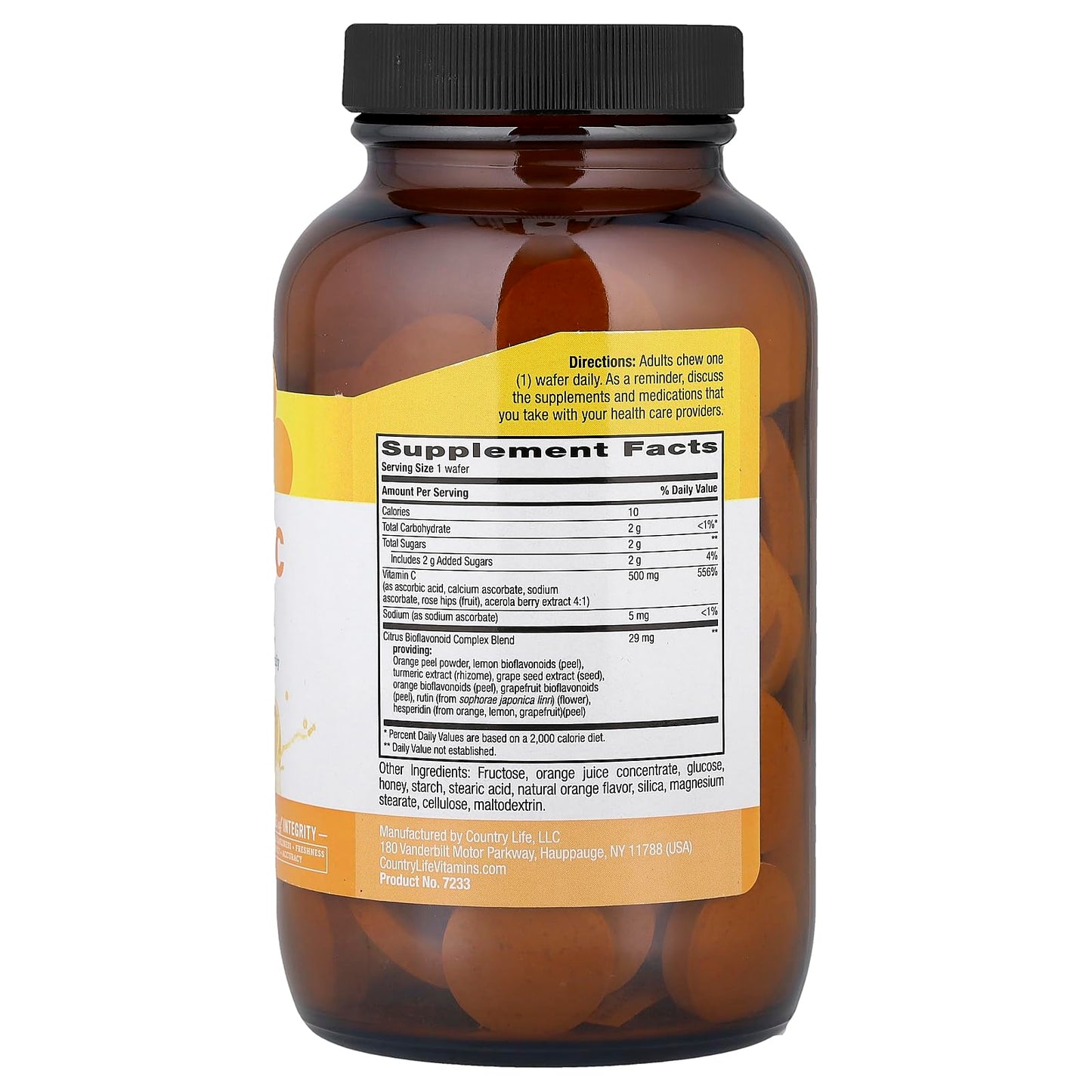 Country Life Vitamin C 500mg Chewable Orange Juice Flavor, 90 Count