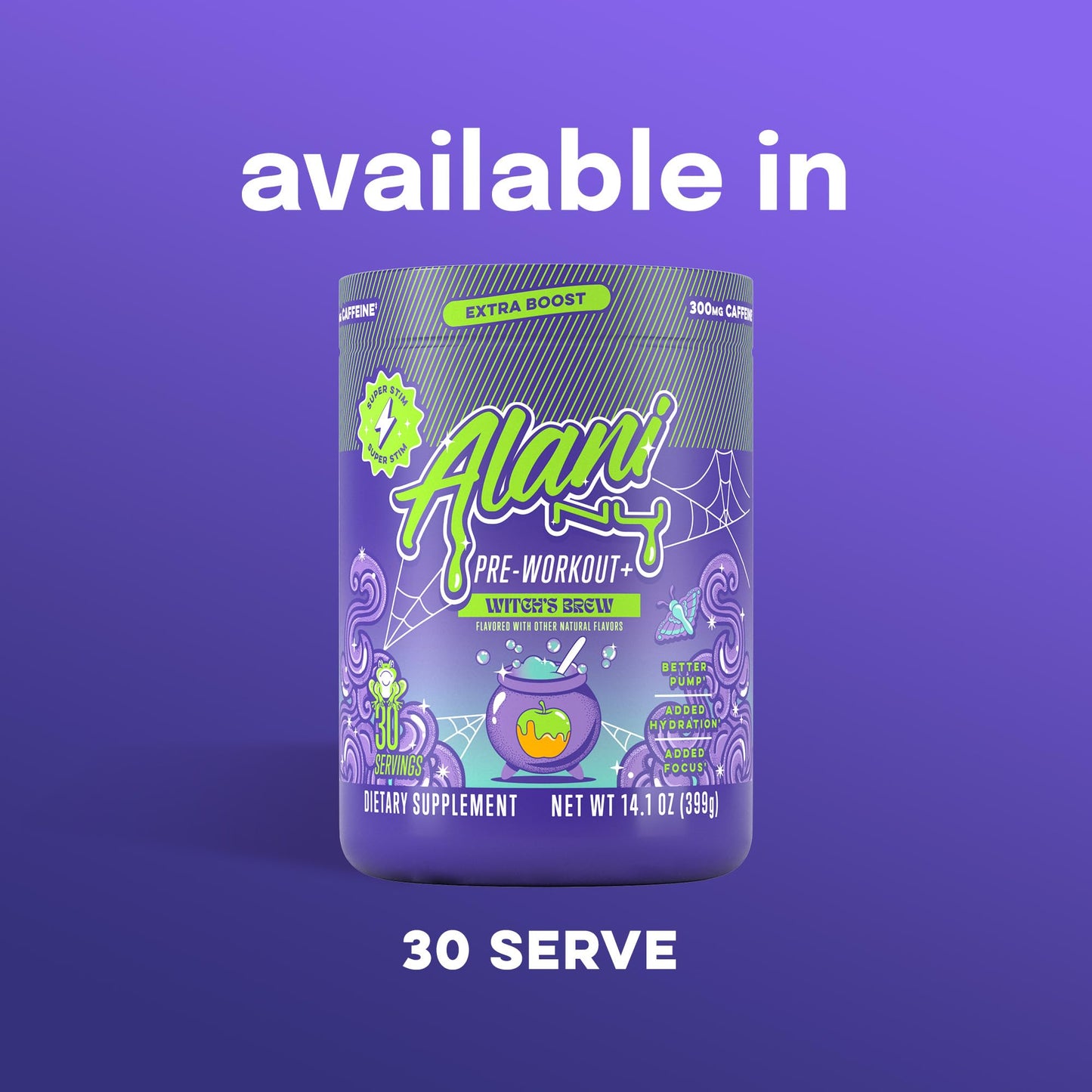 Alani Nu Pre Workout+ Powder Witches Brew, Extra Boost, Sugar Free, 300mg Caffeine, L-Theanine, Beta-Alanine, L-Citrulline, 13.8 Ounce