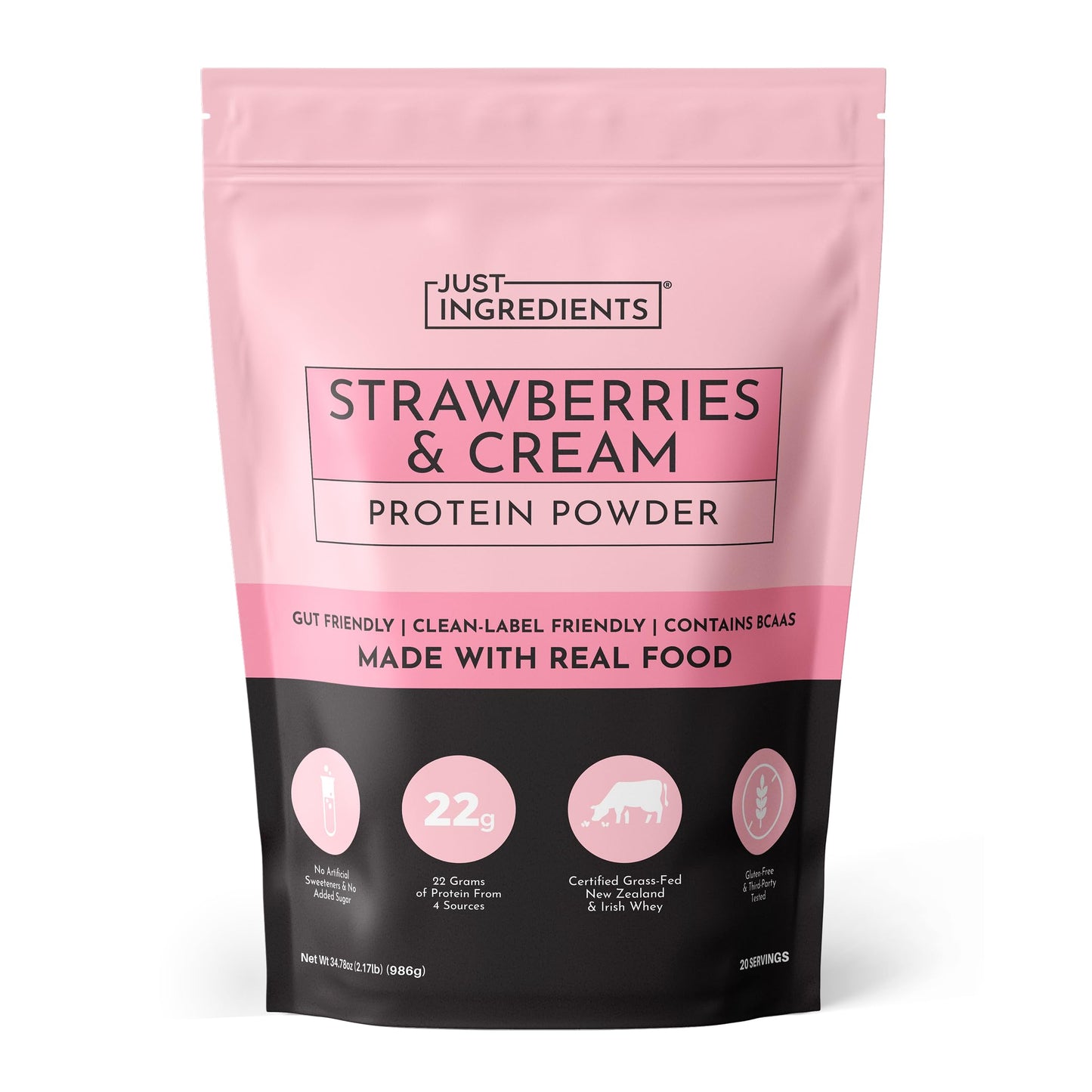 JUST INGREDIENTS Strawberries & Cream Protein Powder 20-Serving Blend