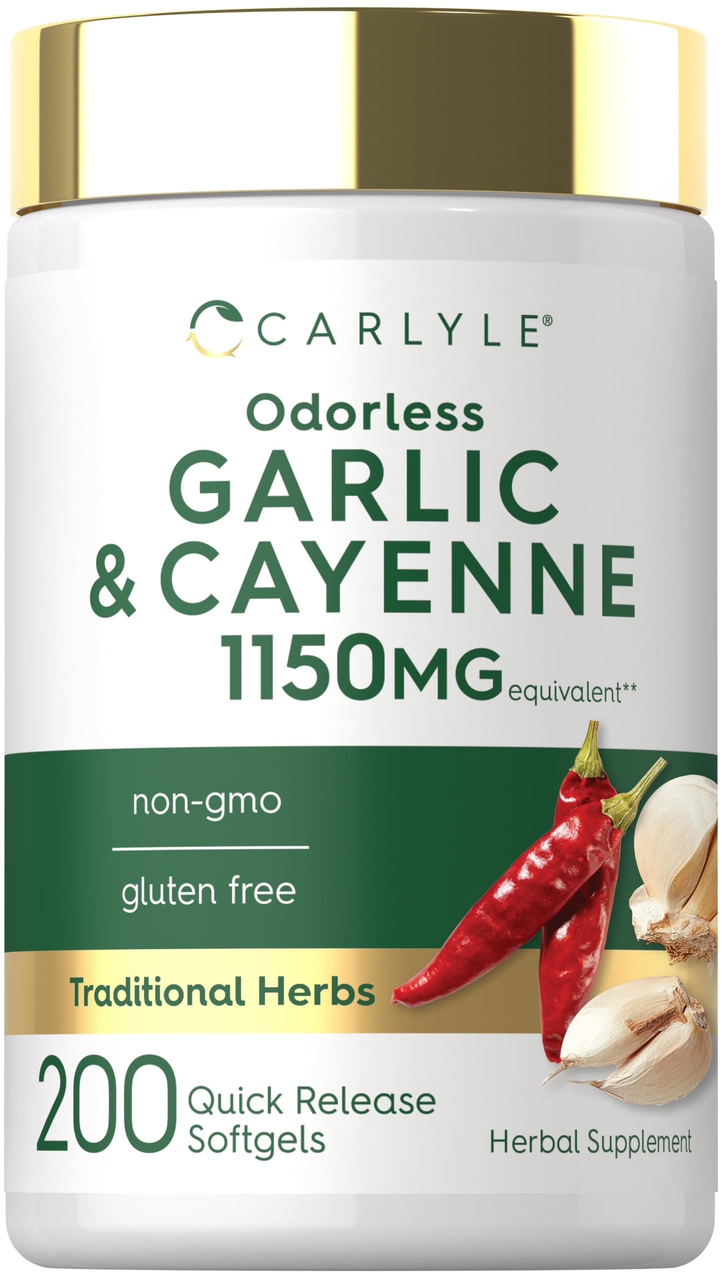 Carlyle Odorless Garlic and Cayenne Supplement Softgels 200