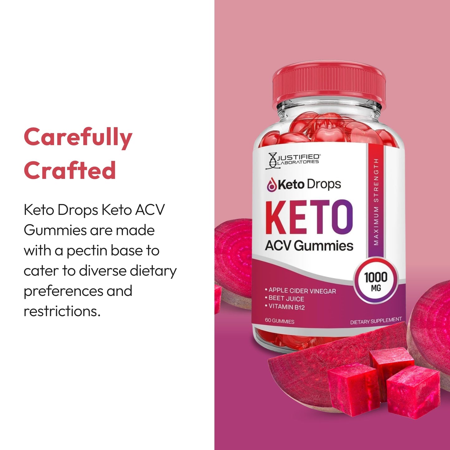 Justified Laboratories Keto Drops Keto ACV Gummies (1000 mg), 60 Count