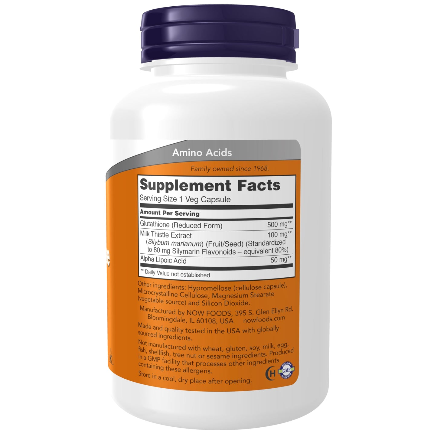 NOW Foods Glutathione 500 mg with Milk Thistle Extract & Alpha Lipoic Acid, 120 Veg Capsules