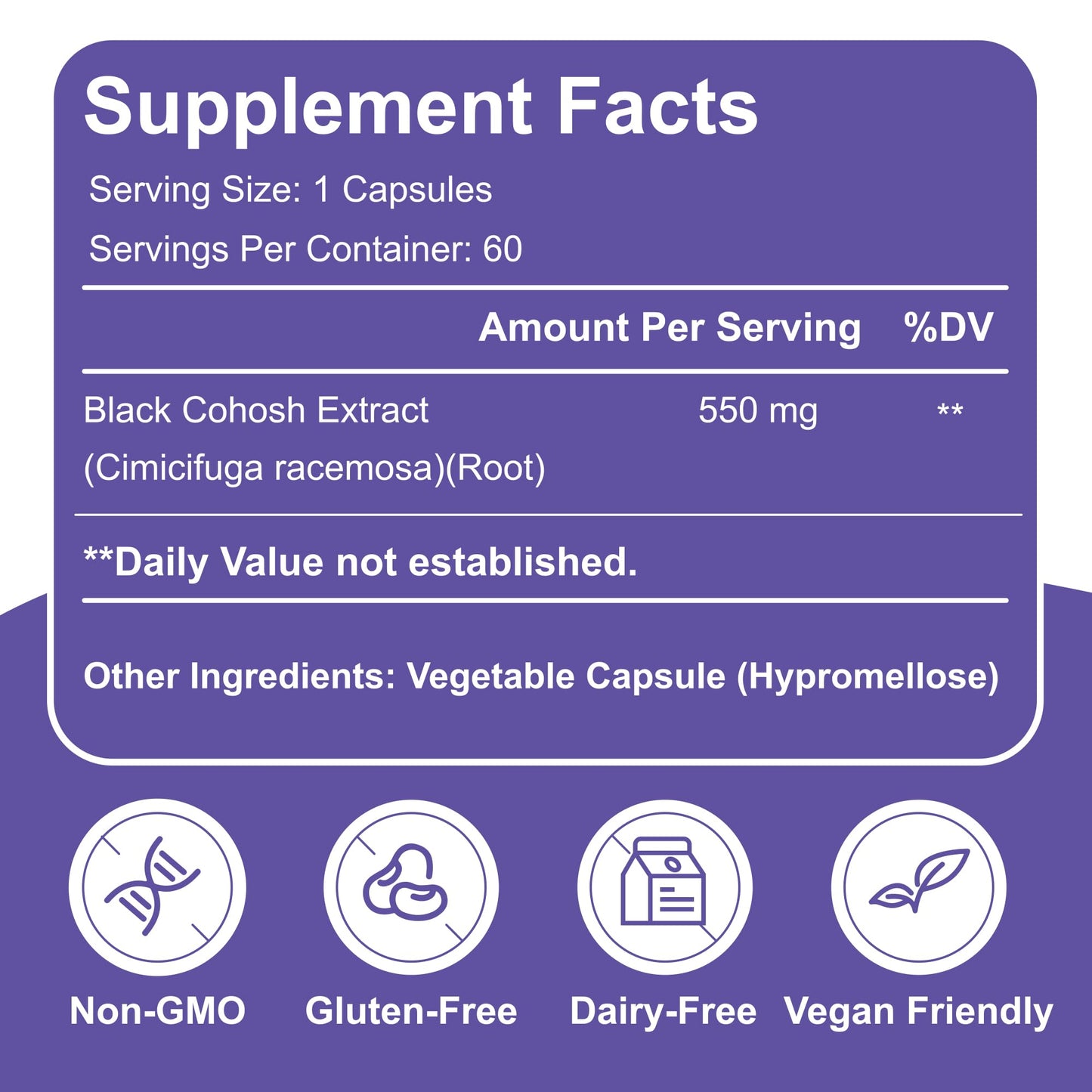 Generic ONMORLO Black Cohosh Supplement for Women - 550mg Root Extract Per Serving, Non-GMO, Gluten-Free, 60 Capsules