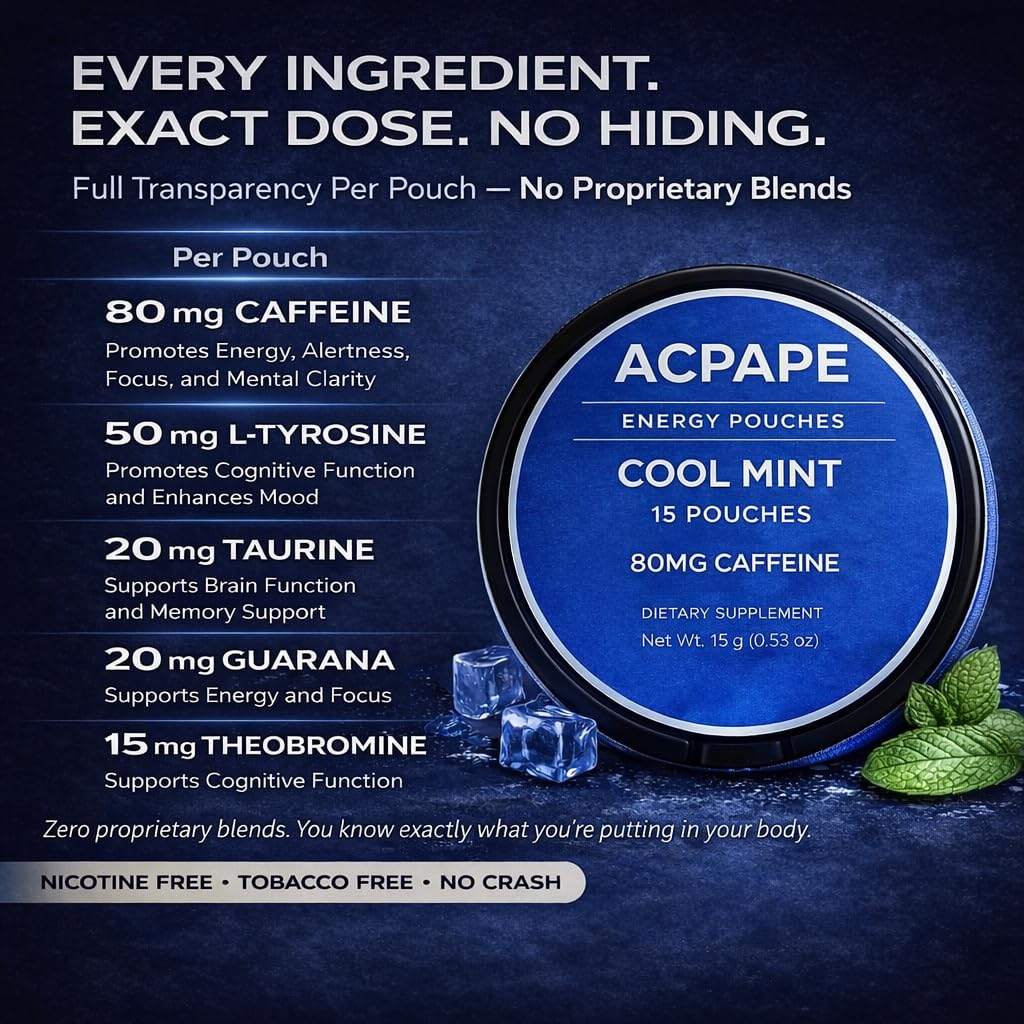 Acpape Caffeine Energy Pouches Cool Mint Nicotine Free, 1.69 Ounce