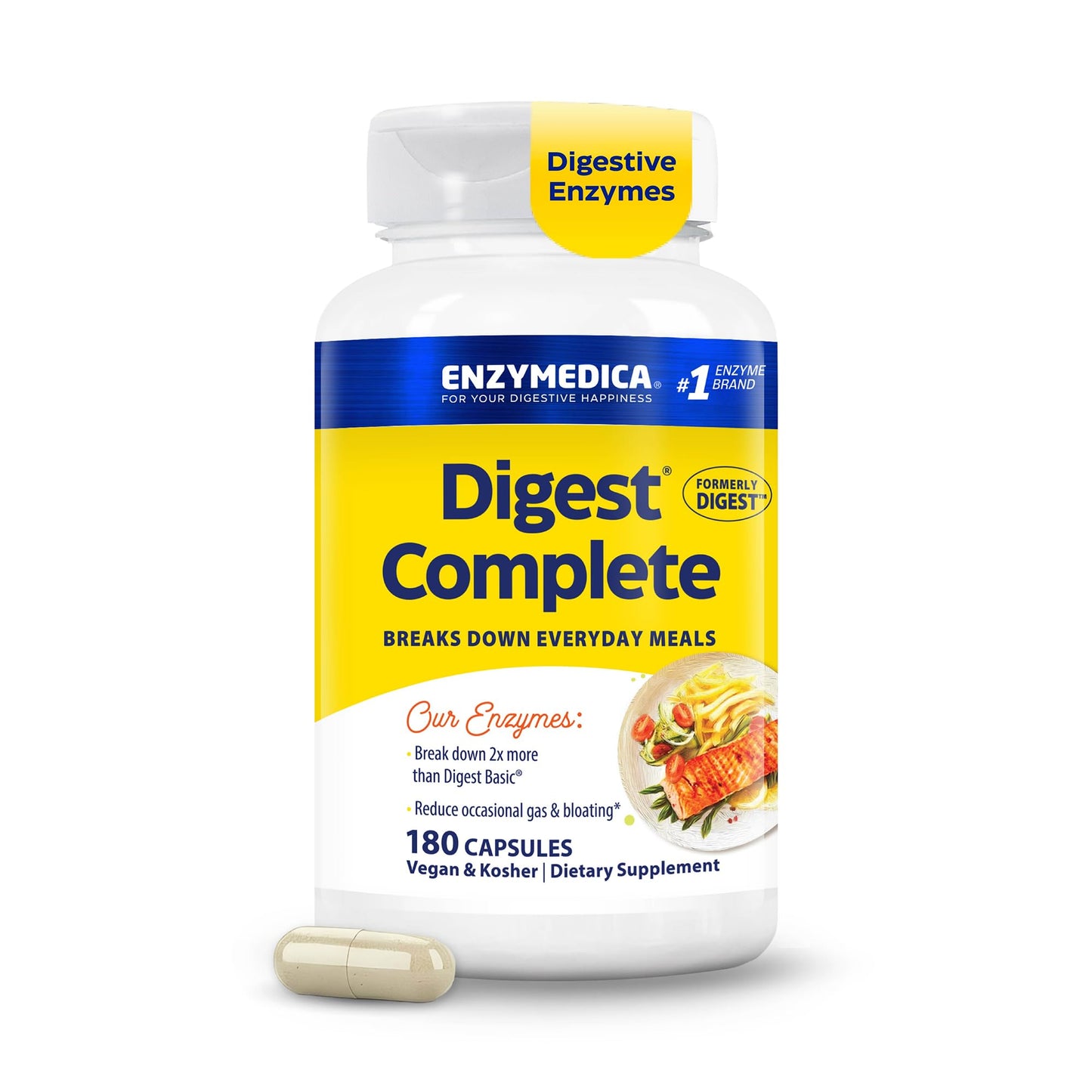 Enzymedica Digest Complete Digestive Enzyme Supplement Capsules, 180 Count
