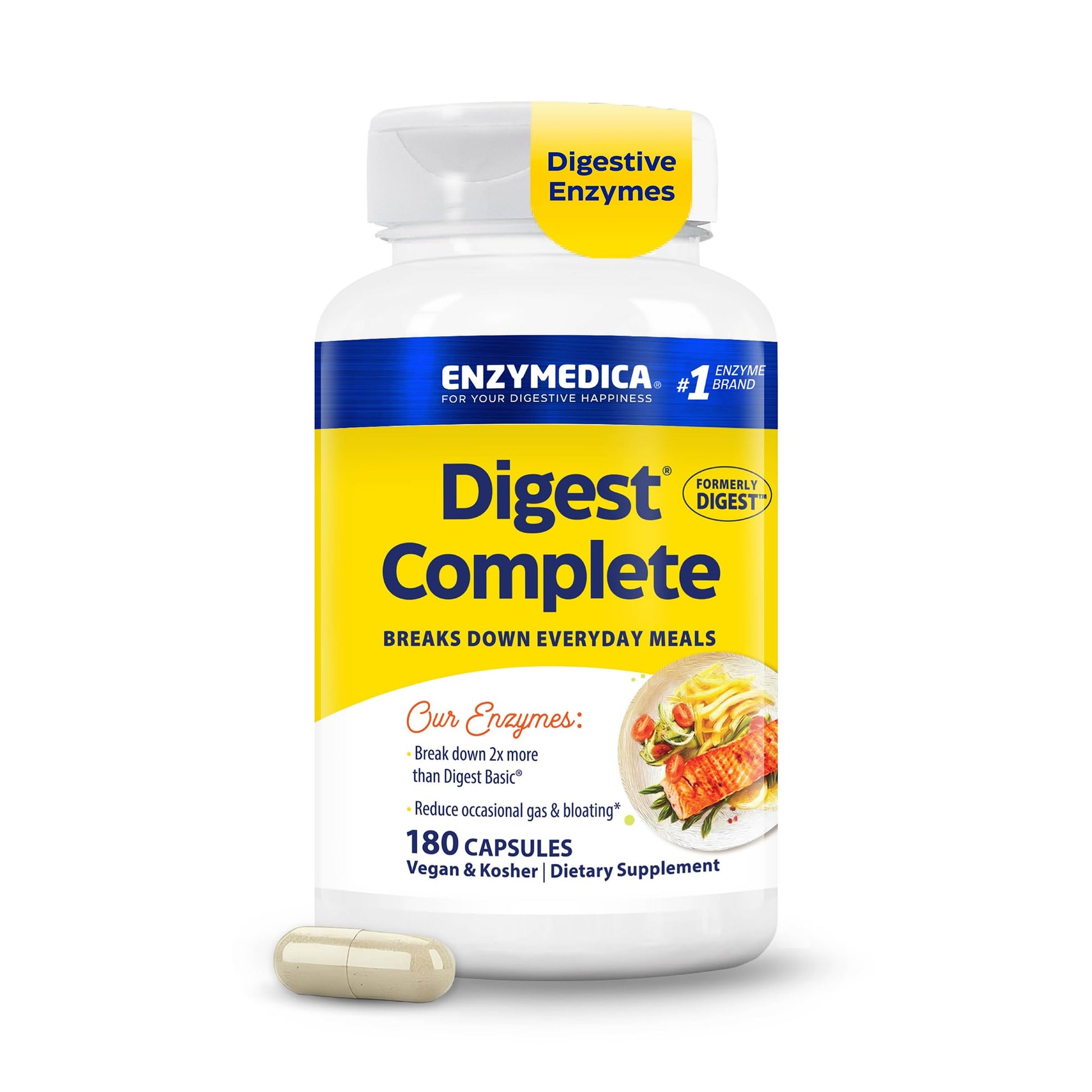 Enzymedica Digest Complete Digestive Enzyme Supplement Capsules, 180 Count