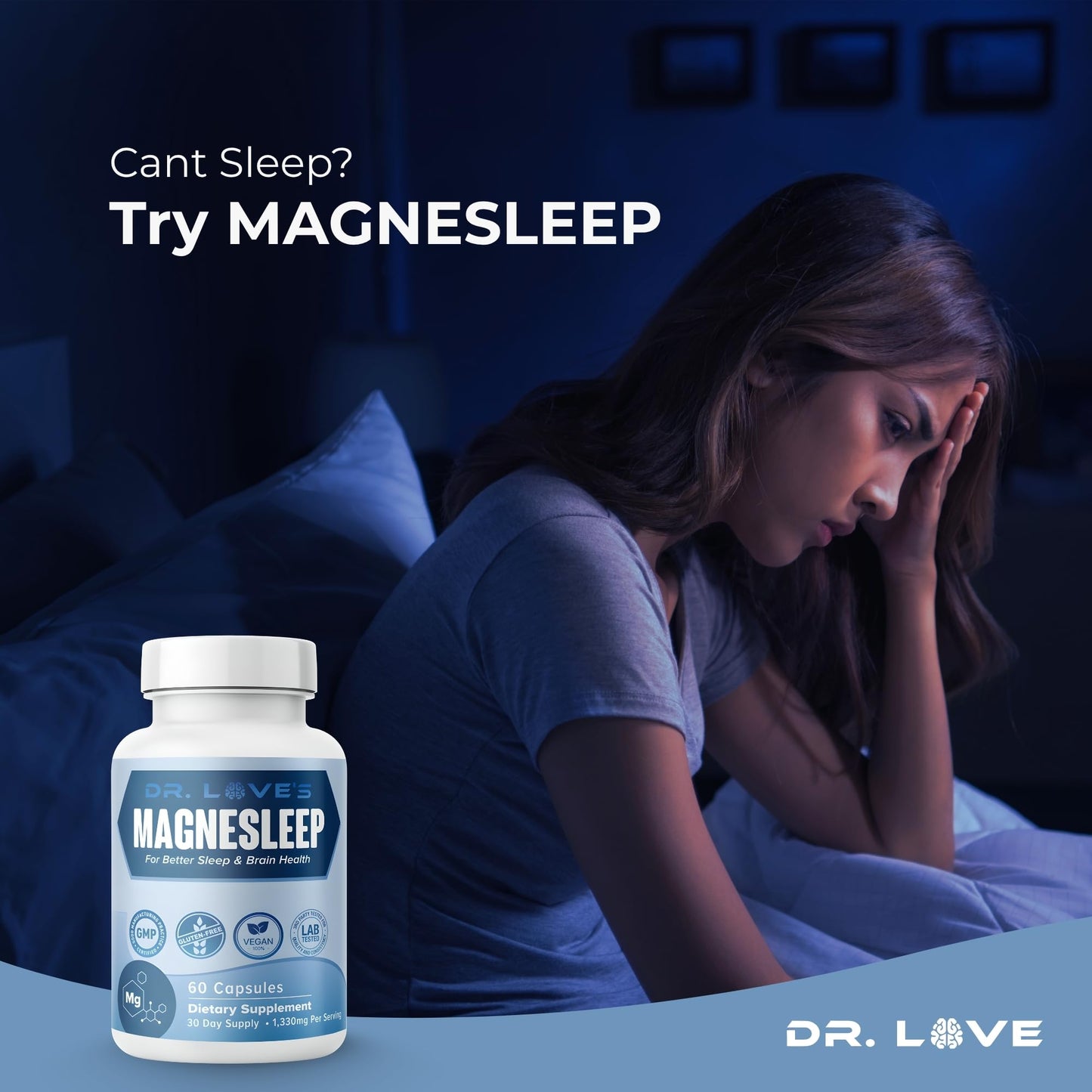 Dr. Love Magnesleep Magnesium Complex for Women and Men – Blended Supplement, 60 Capsules