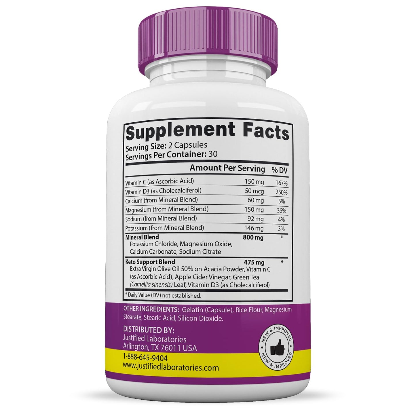 Justified Laboratories Fast Active Keto ACV Pills 1275MG Keto Support Blend Capsule, 60 Capsules