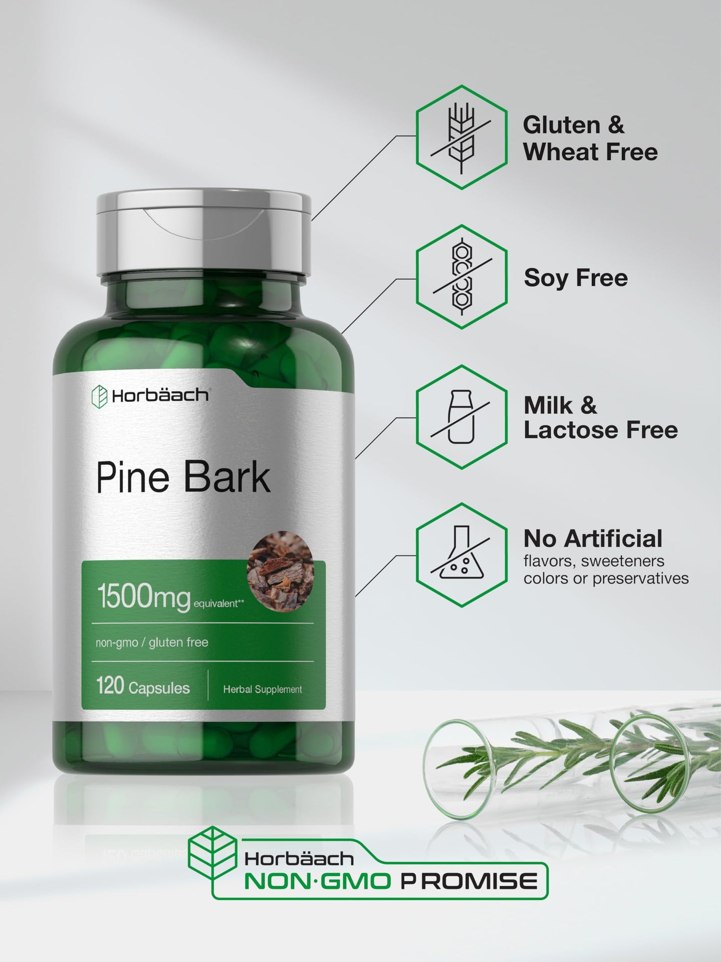 Horbäach Pine Bark Extract Capsules 120 Count