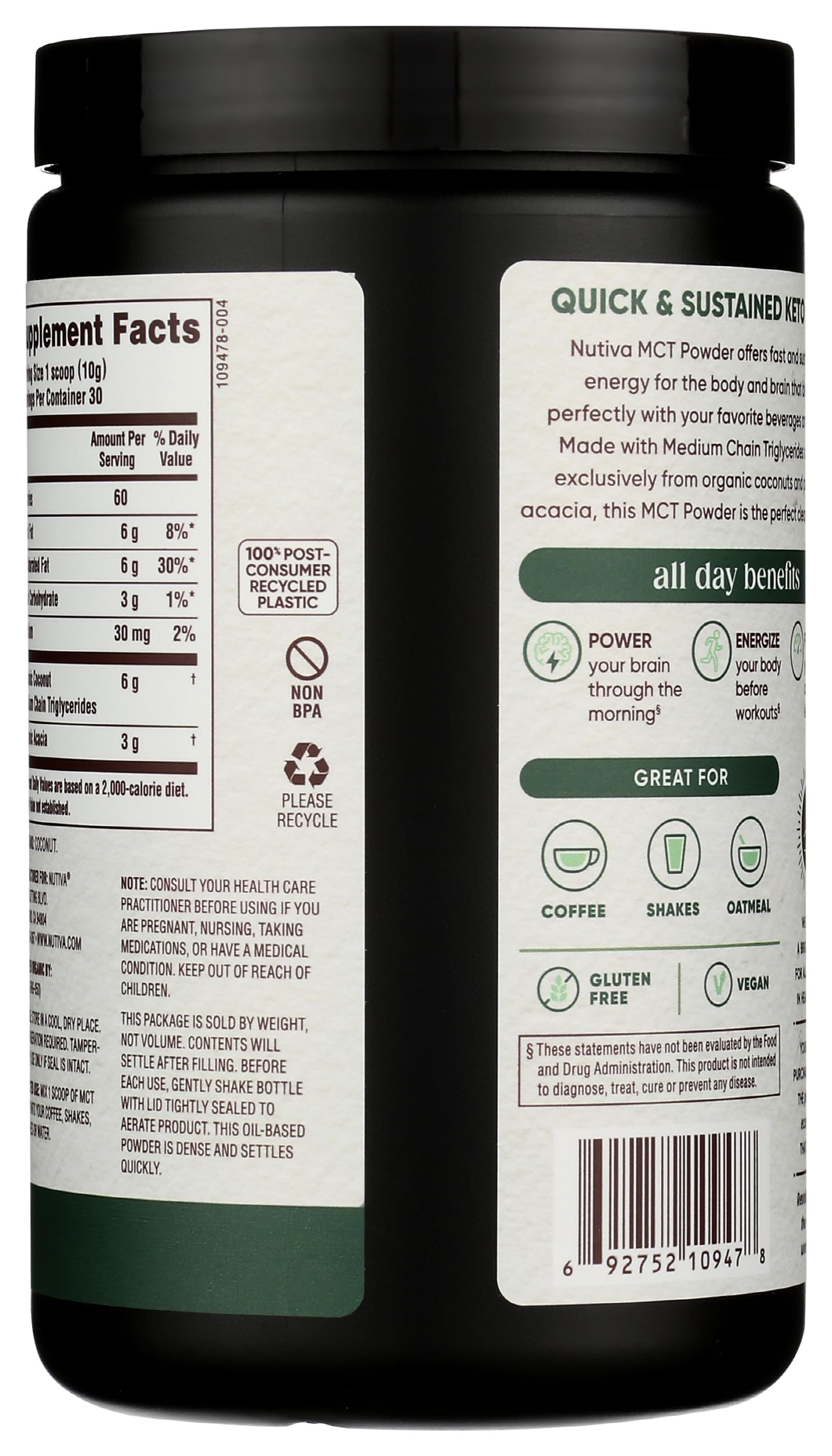 Nutiva Organic MCT Powder 10.6 Ounce