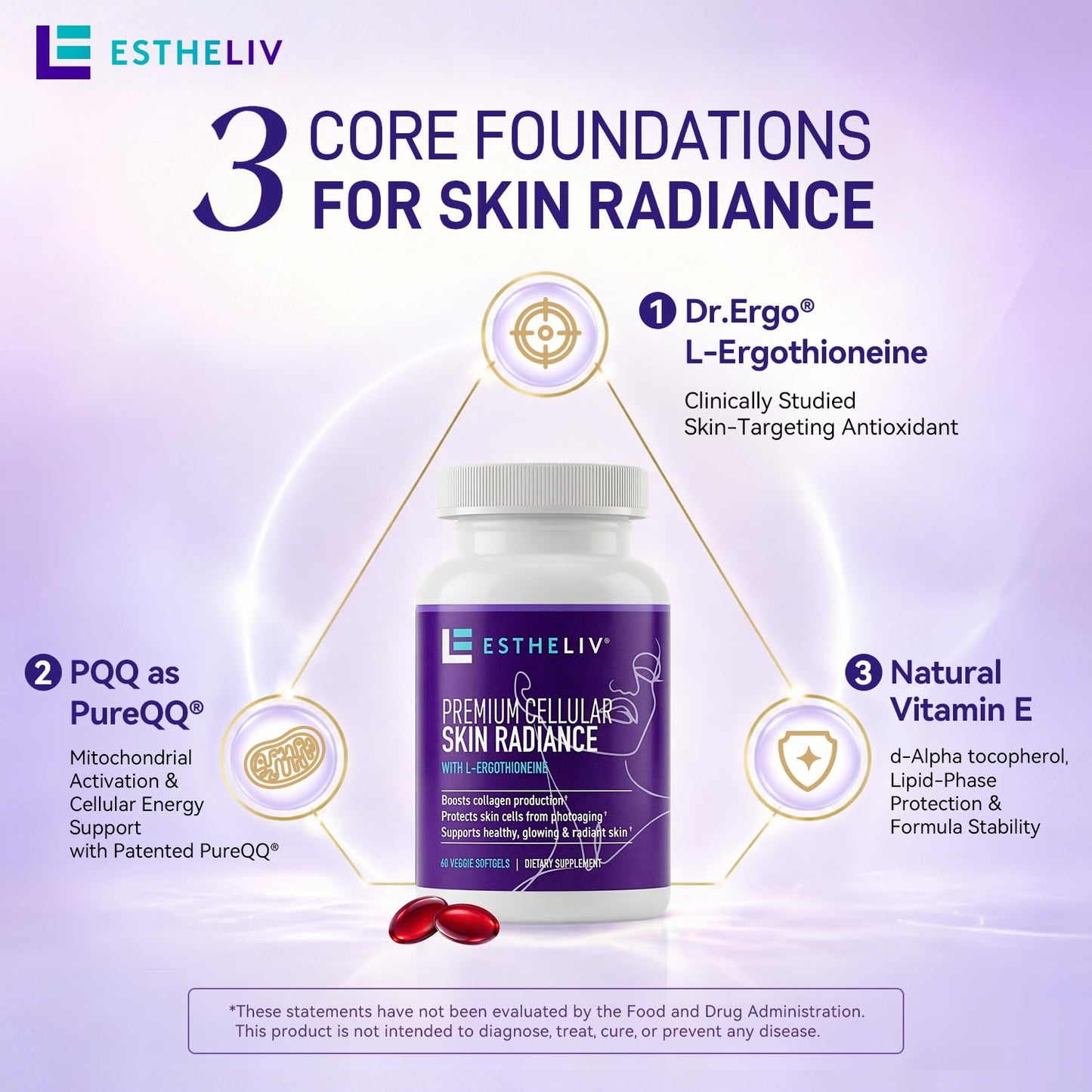 ESTHELIV Premium Cellular Skin Radiance Veggie Softgels, 60 Count