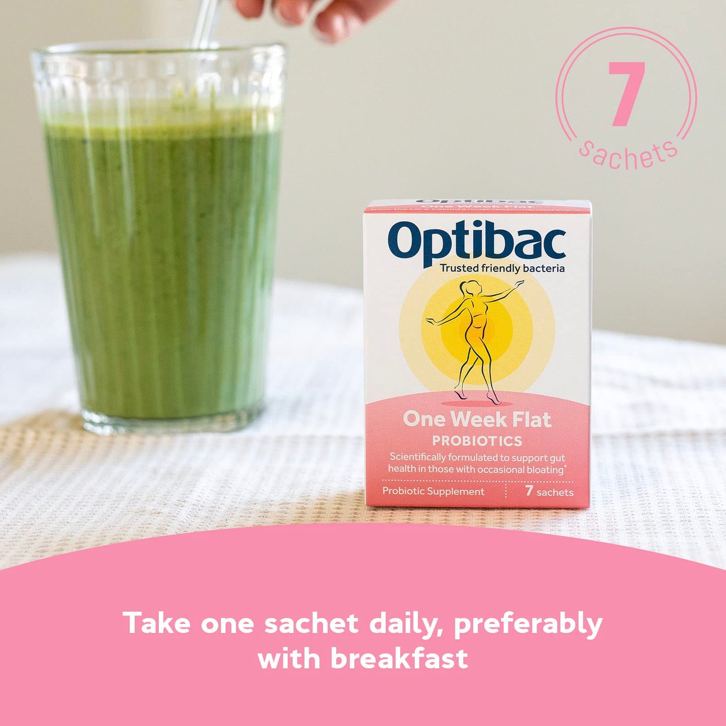 OptiBac Probiotics One Week Flat - Vegan Probiotic Supplement for Digestion, Gut Health & Occasional Bloating, 5 Billion CFU, 7 Capsules