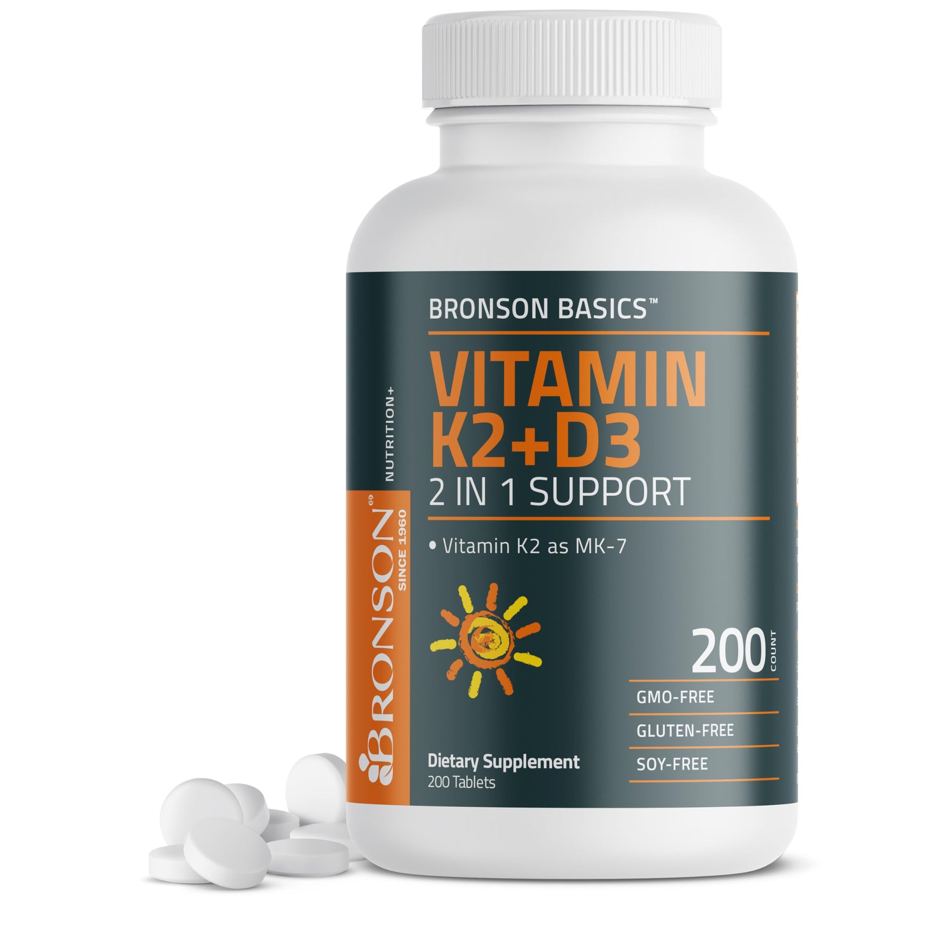 Bronson Vitamin K2 D3 (MK7) Supplement 200 Tablets
