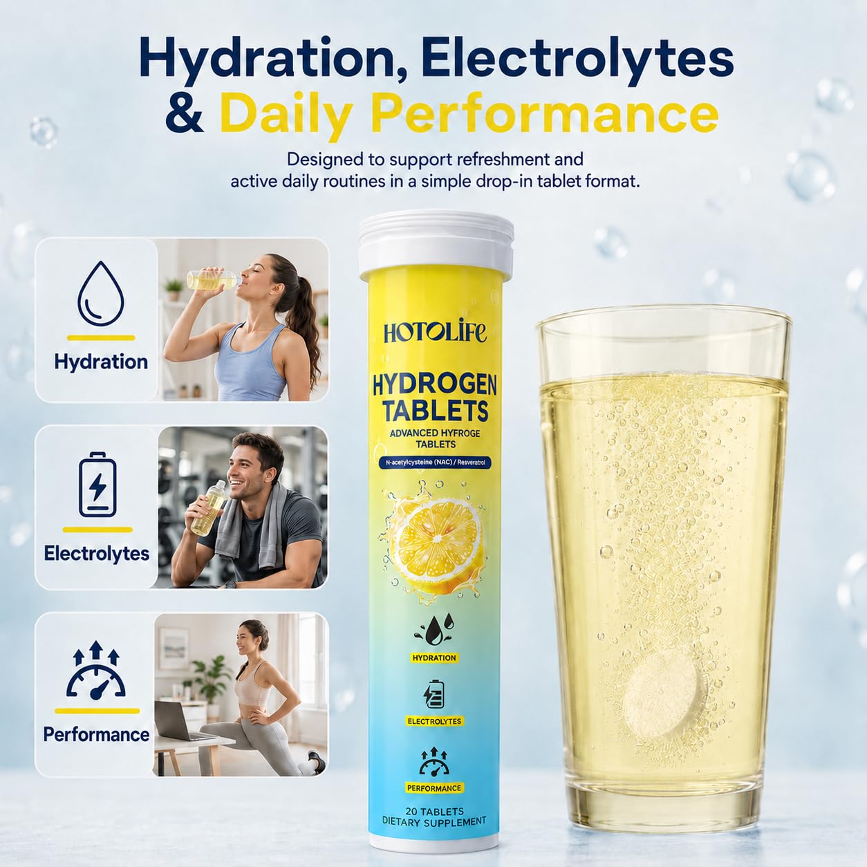 Hotolife Hydrogen Tablets for Drinking Water Focus, Tablet, 40 Count