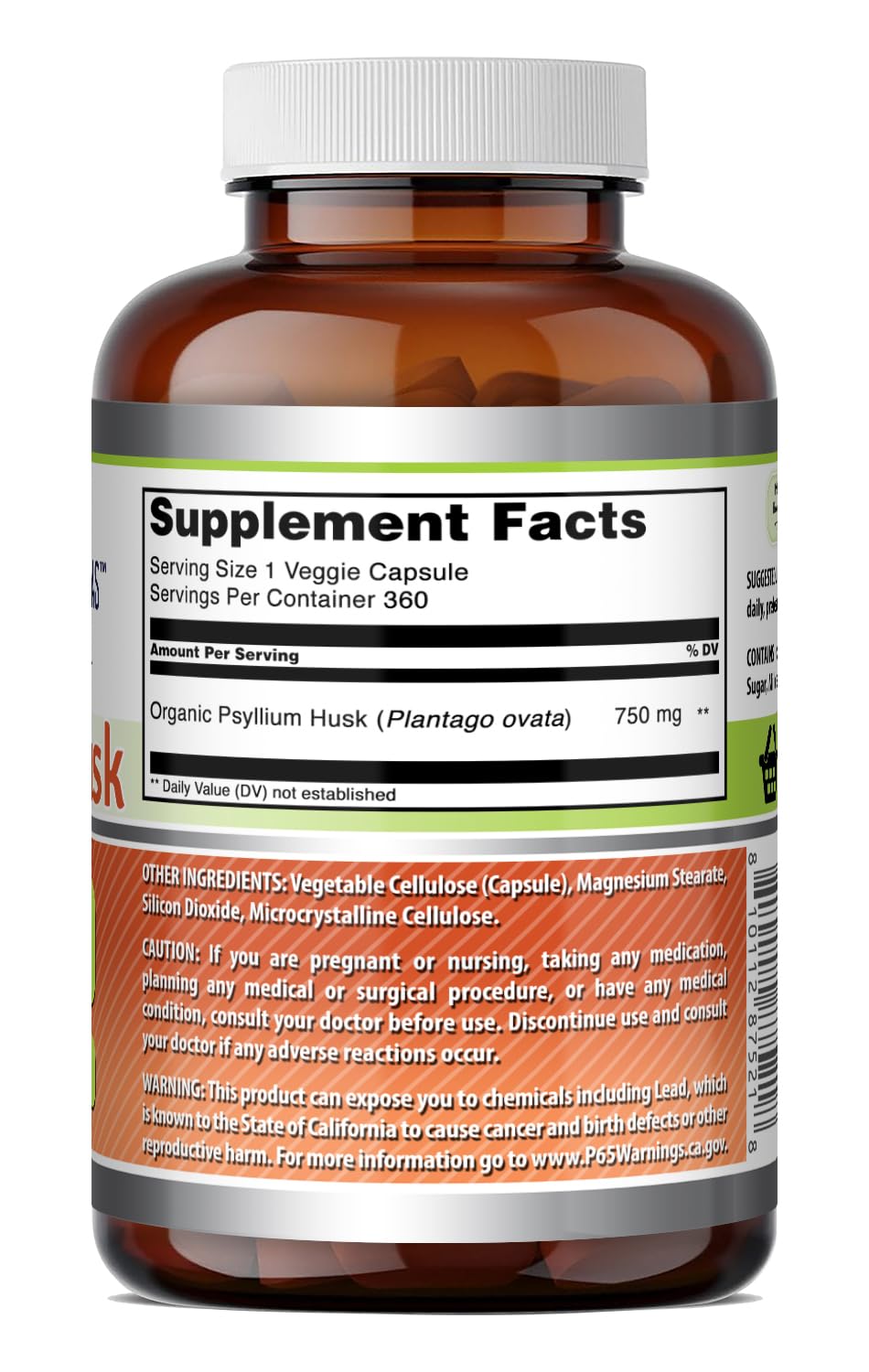 Amazing Nutrition Psyllium Husk 750mg Veggie Capsules 360 Count