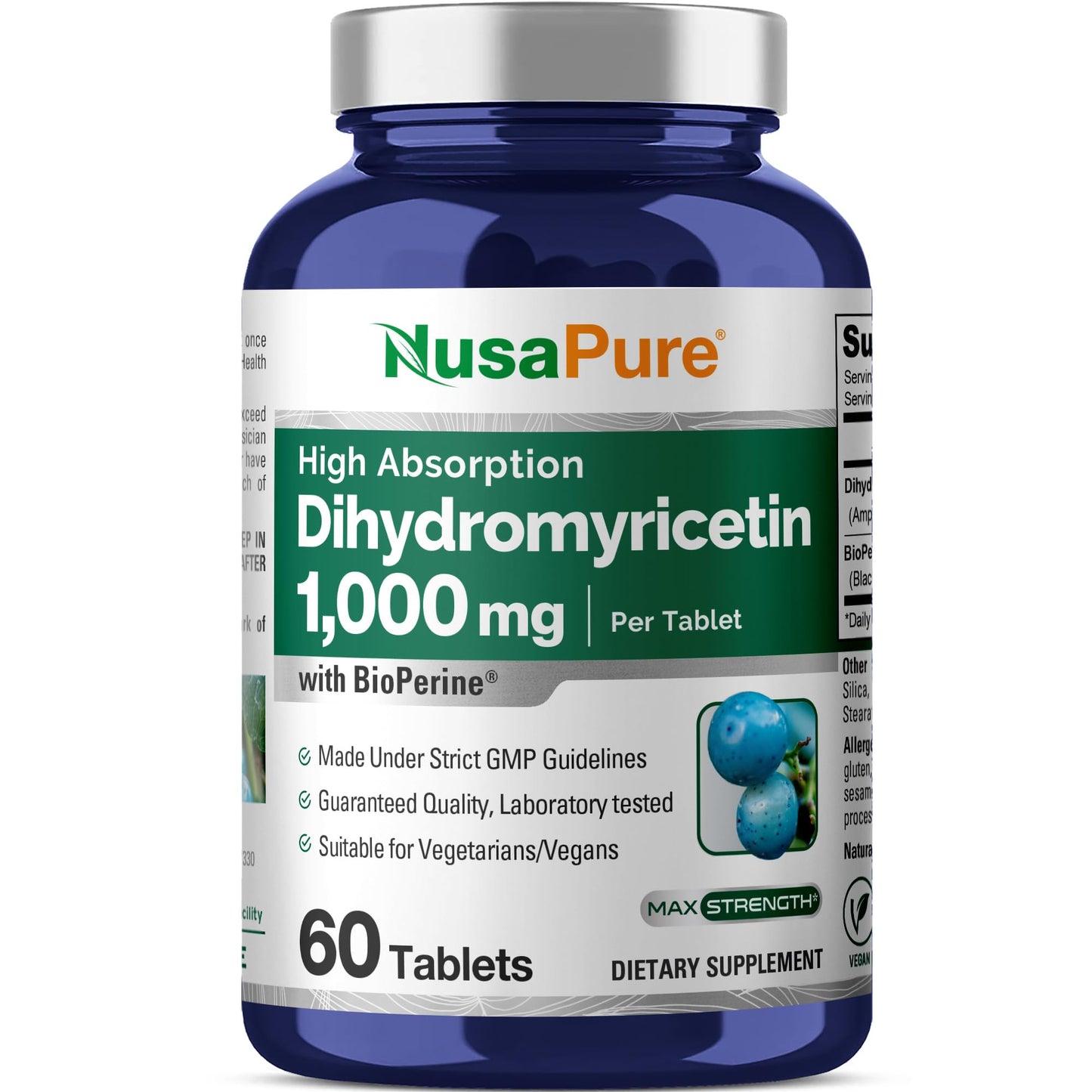 NusaPure Dihydromyricetin (DHM) 1,000mg Tablets, 60 Count