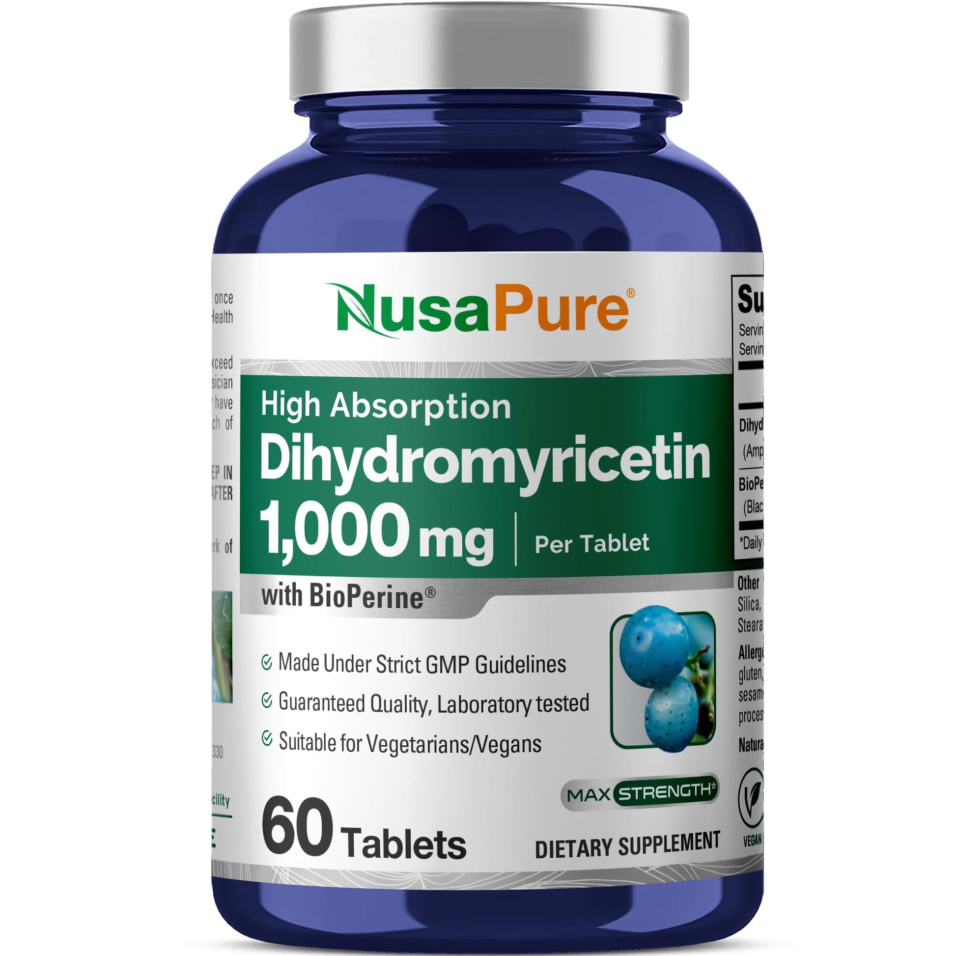 NusaPure Dihydromyricetin (DHM) 1,000mg Tablets, 60 Count