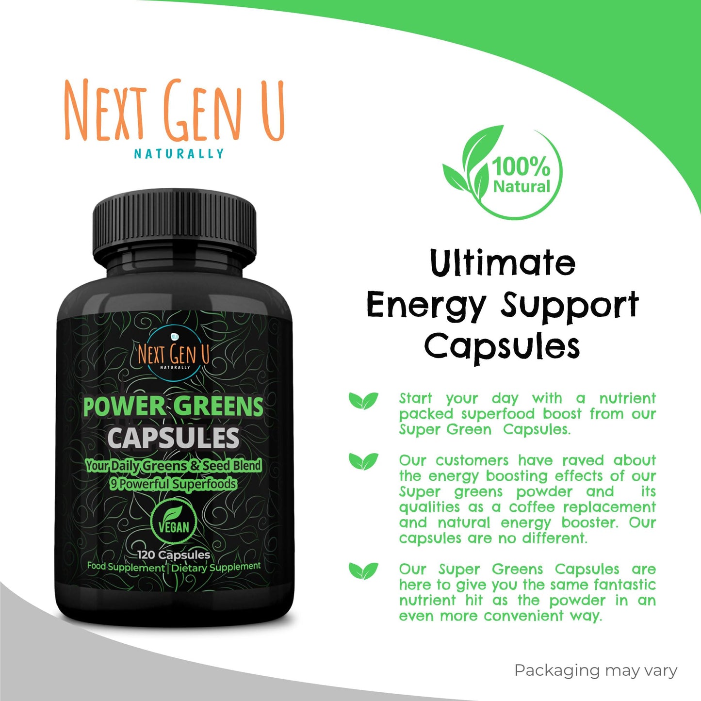 NGU Next Gen U Super Greens Immune System Support Capsules 120 Count