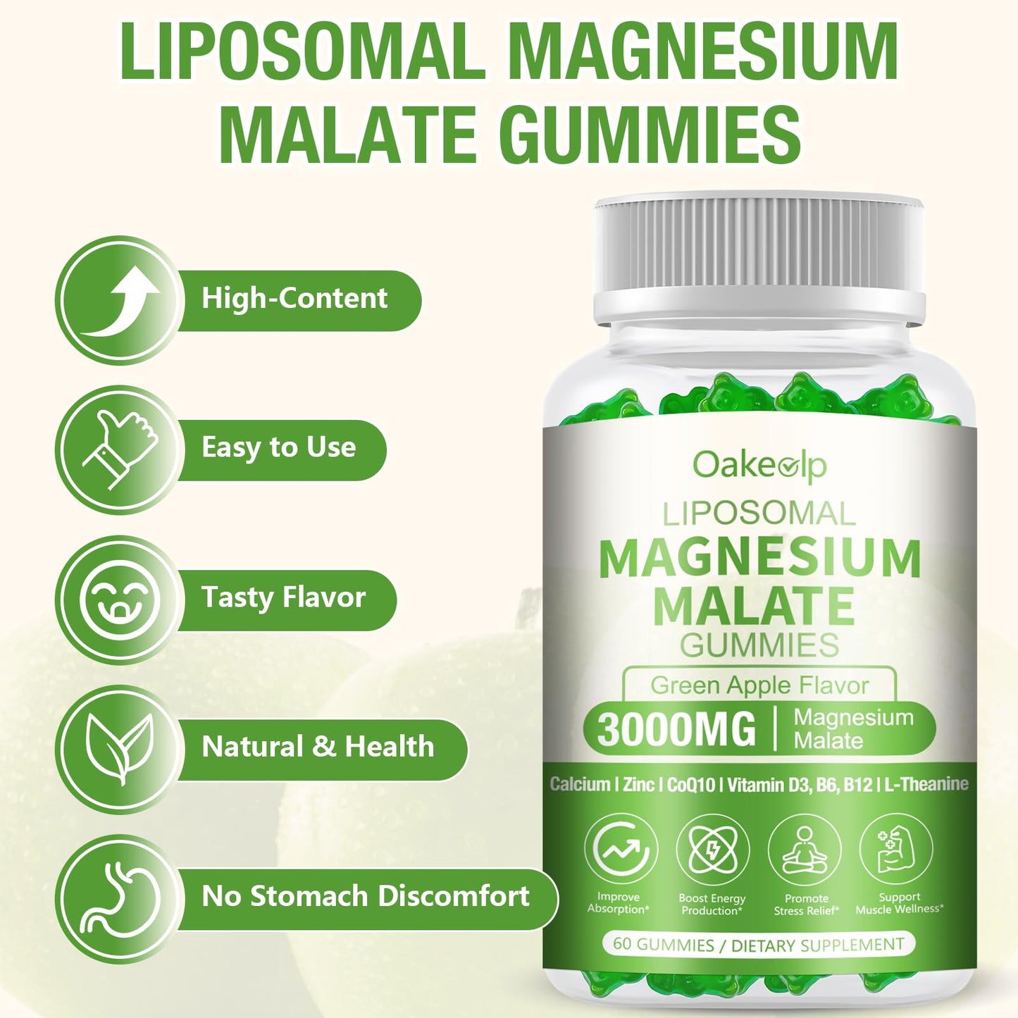 Oakevlp Liposomal 3000mg Magnesium Malate Gummies, 60 Count