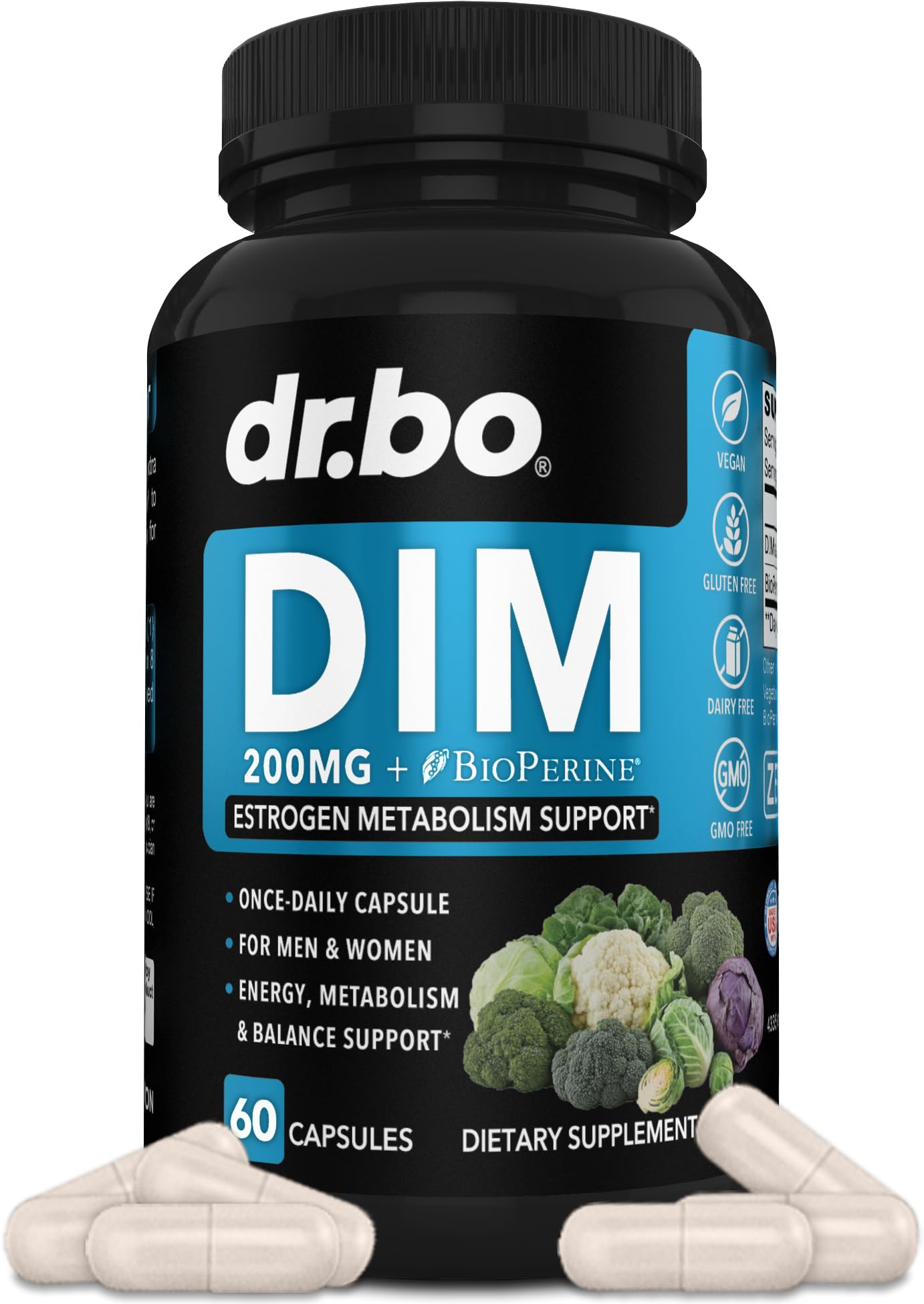 DR. BO Diindolylmethane (DIM) Supplement 200mg, Capsule, 60 Count