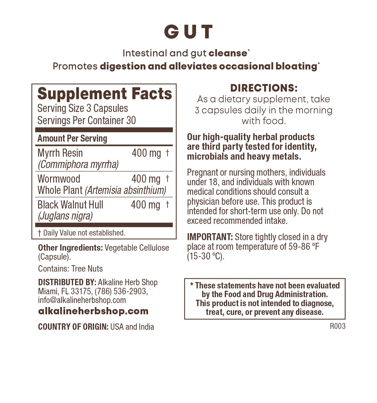 Alkaline Herb Store Gut Supplement Capsule, 90 Capsules