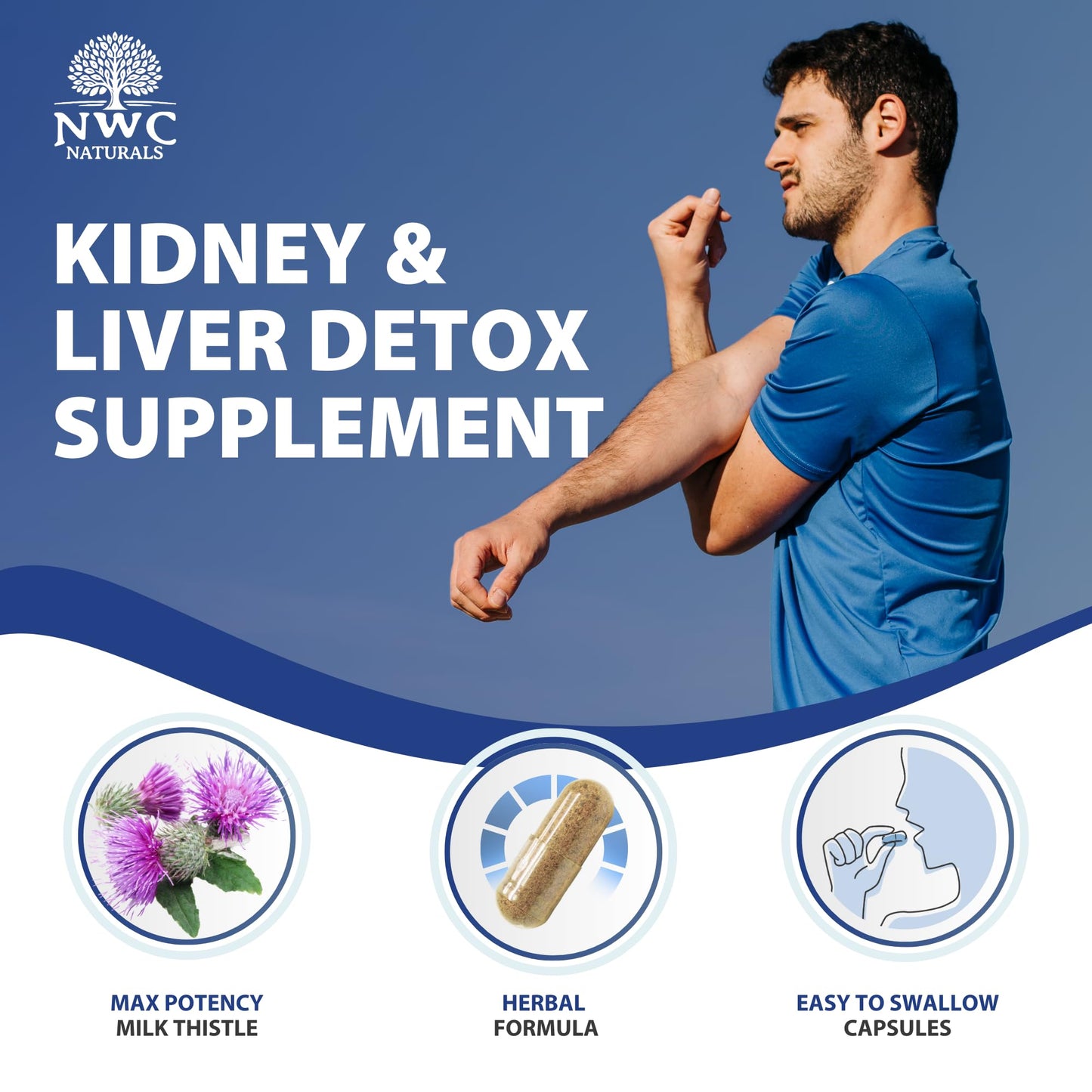 NWC Naturals Transfer-Tox Liver & Kidney Detox and Support Milk Thistle Detox Cleanse Liver Support Supplement for Vital Health & Kidney Function for Men & Women Vegetarian Approved 90 Capsules
