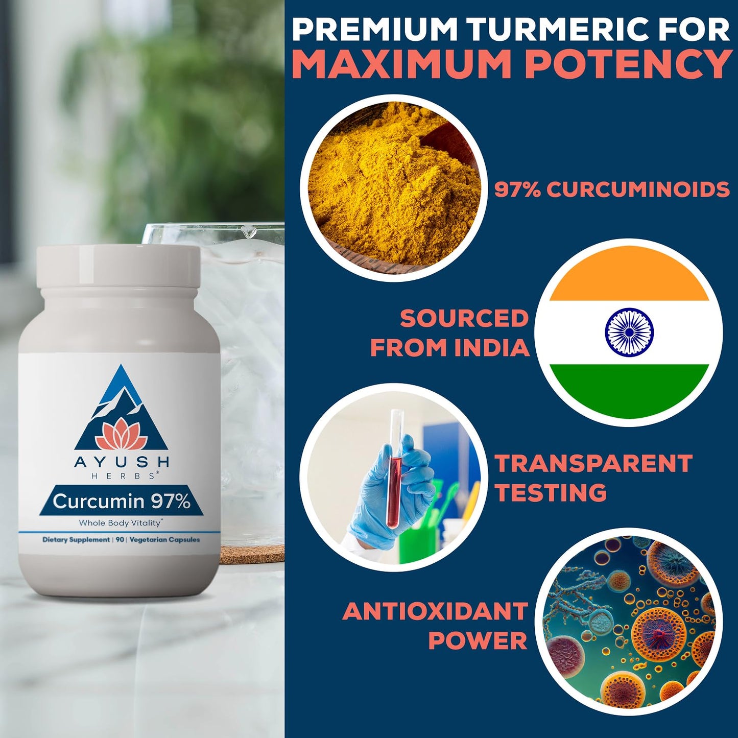 Ayush Herbs Curcumin 97% Curcumin Supplements Capsules 90 Count
