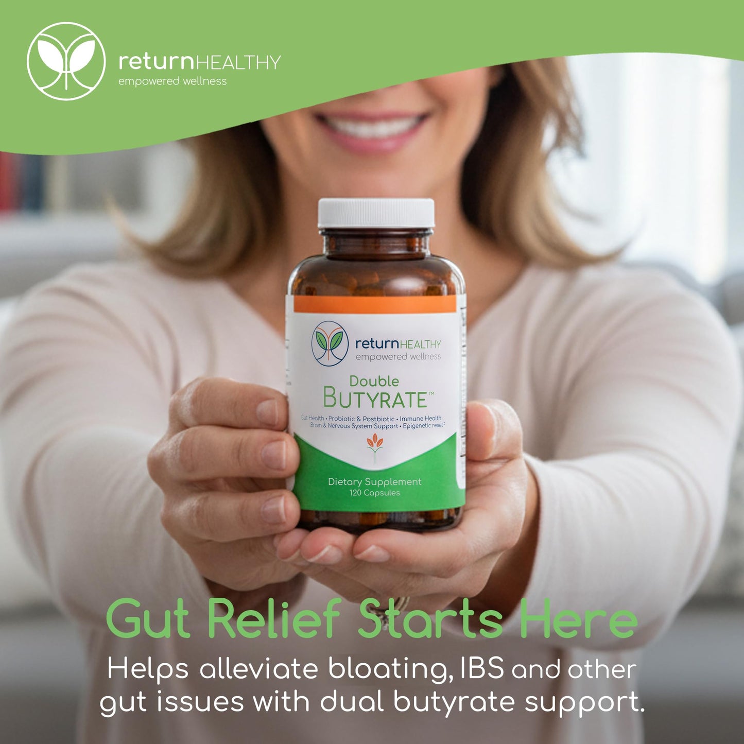 Return Healthy Double Butyrate Gut Health Supplement Capsules 360 Count