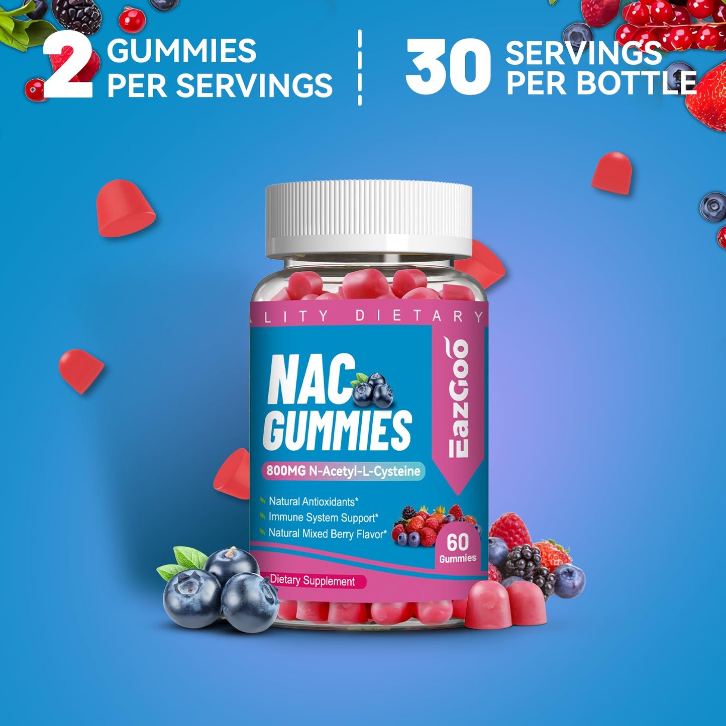 EAZGOO NAC Gummies 800mg, 120 Count