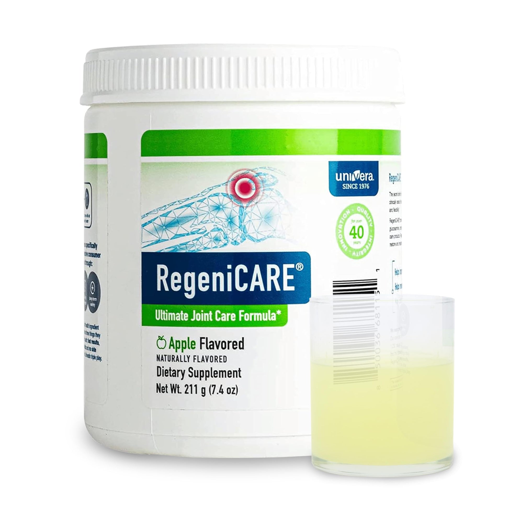 Univera RegeniCARE Green Apple Glucosamine Chondroitin MSM Univestin Joint Health Joint Support Mobility + Flexibility Powder, 7.4 Ounce